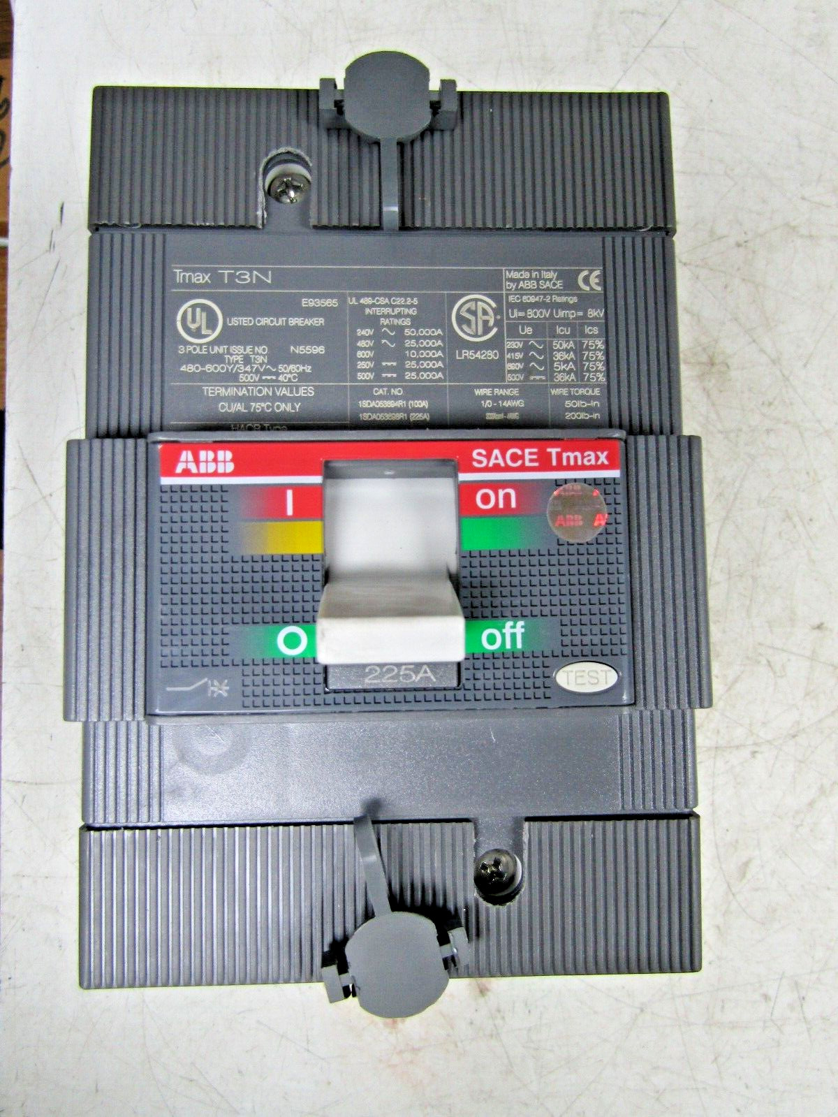 🔥 NEW ABB 225 AMP CIRCUIT BREAKER 3 POLE 480-600Y/347 VAC ABB SACE TMAX T3N 225