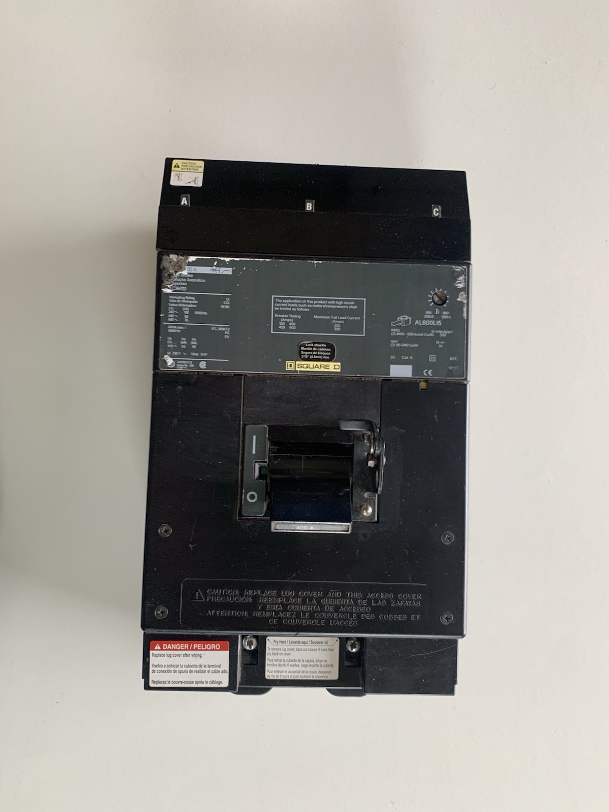 Square D LC36400 I-Line 400A 600V 3 Pole Molded Case Circuit Breaker