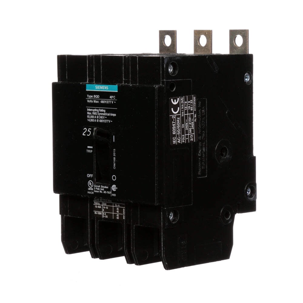 BQD325 – Siemens Bolt-on 480V 25A 3 pole circuit breaker 14kA@480V Factory New
