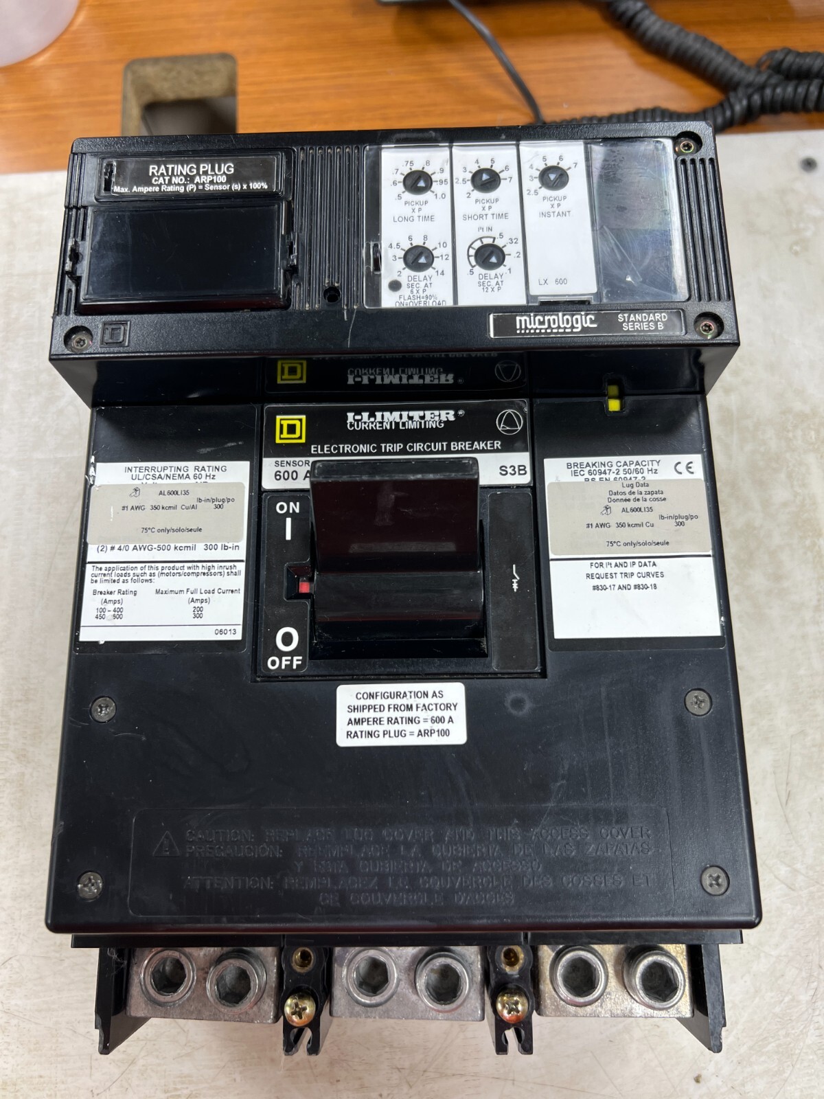SQUARE D 600A I-LIMITER LSI CIRCUIT BREAKER 600V 3P LXIL36600 W/ MICROLOGIC PLUG
