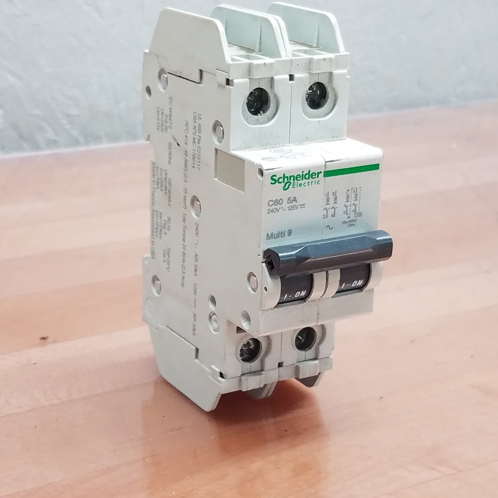 Schneider C60 5A Mini Circuit Breaker, 5A, 125/240V AC, 60/125V DC, 2 Poles