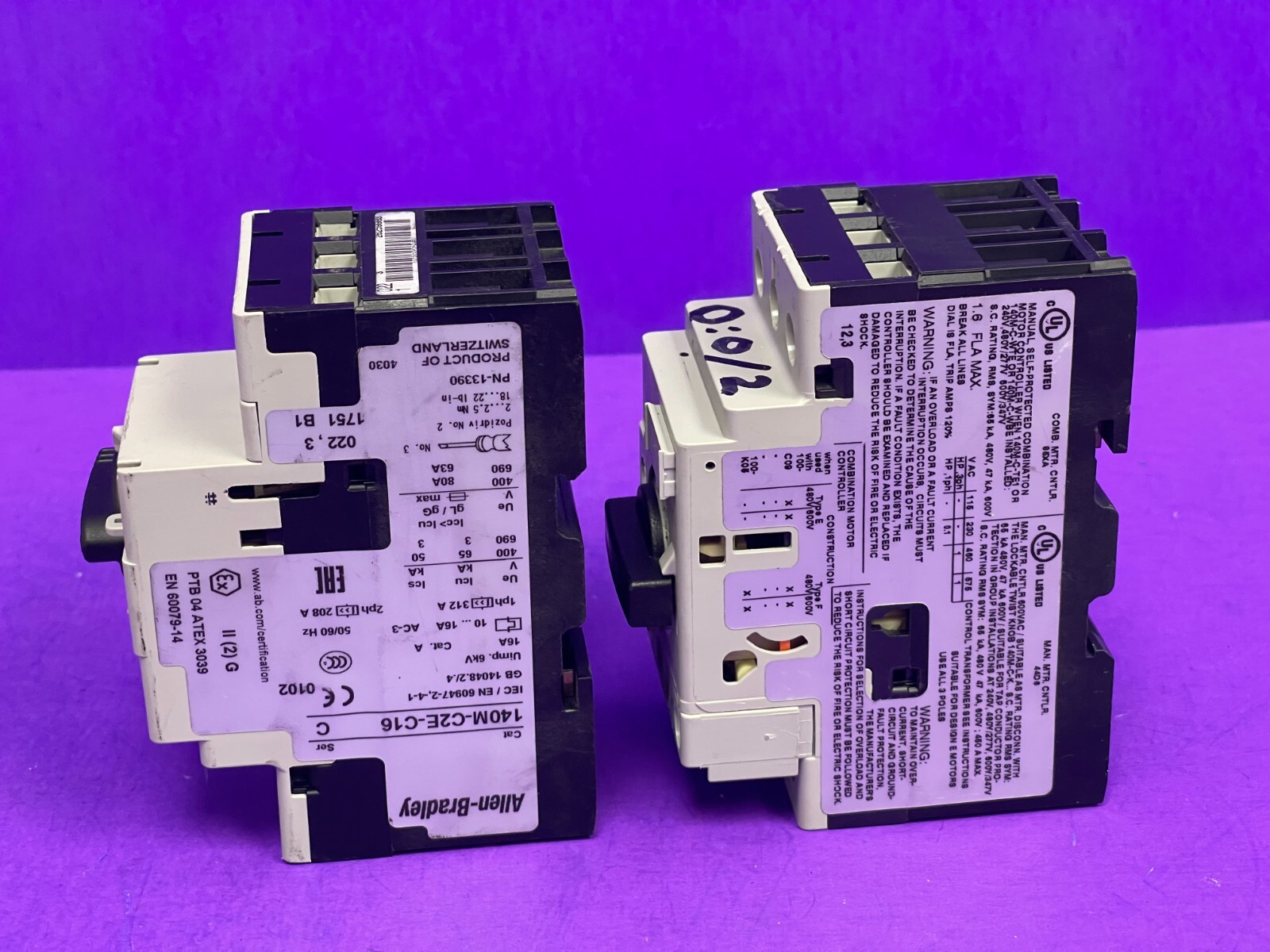 Allen Bradley 140M-C2E-C16 10-16A & 140M-C2E-B16 Ser C 1.0-1.6A Circuit Breaker