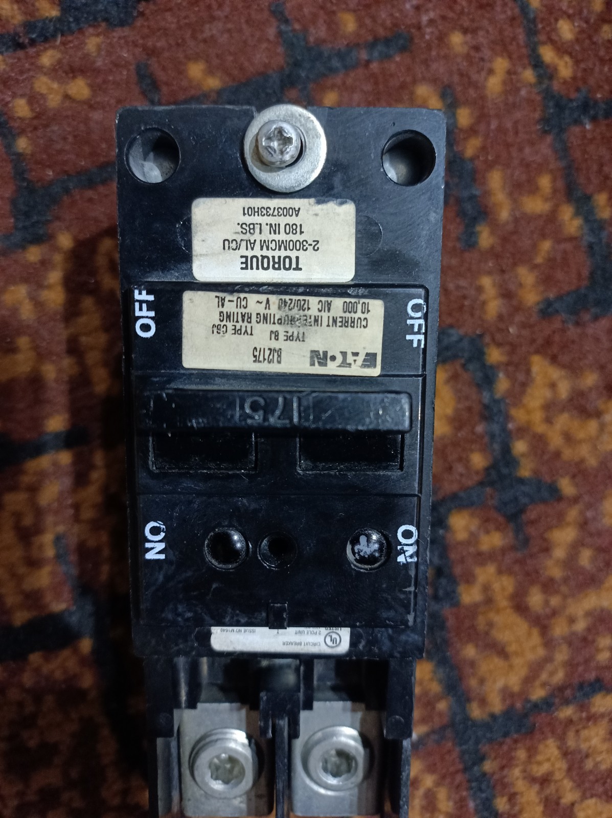 Eaton BJ2175 2 Pole 175 Amp 240 Vac Circuit Breaker 10,000 AIC