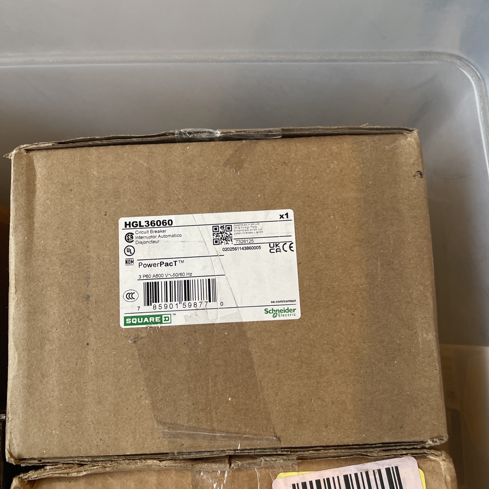 Square D HGL36060 PowerPact Circuit Breaker 60A 600V 3-Pole