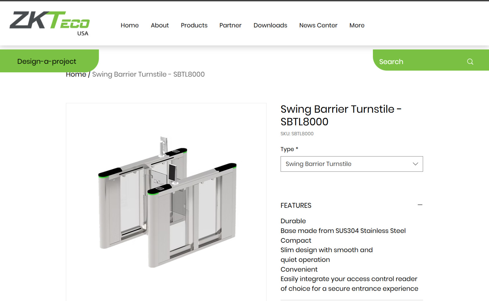 ZKTECO Swing Barrier Turnstile/Acrylic Swing Arm – SBTL8000