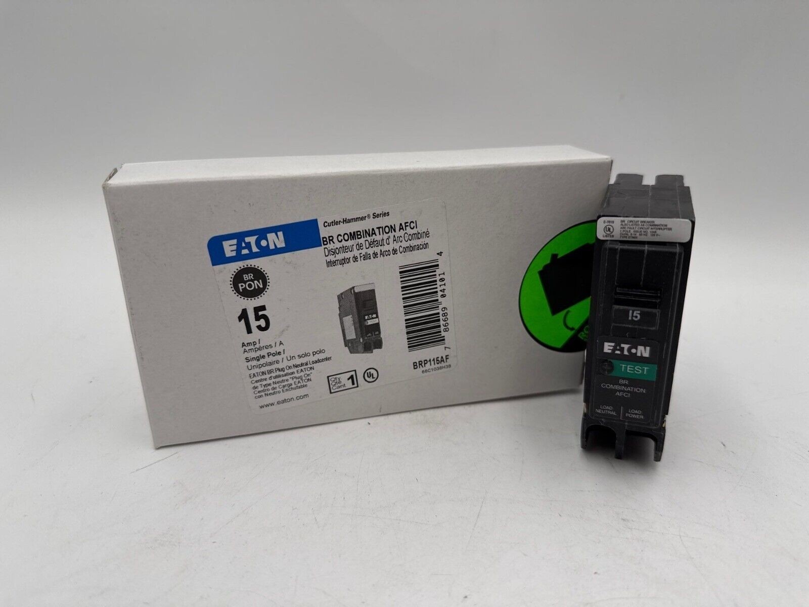 Eaton BRP115AF Circuit Breaker 15A 1P 120V Combination AFCI Plug On 15 Amp New