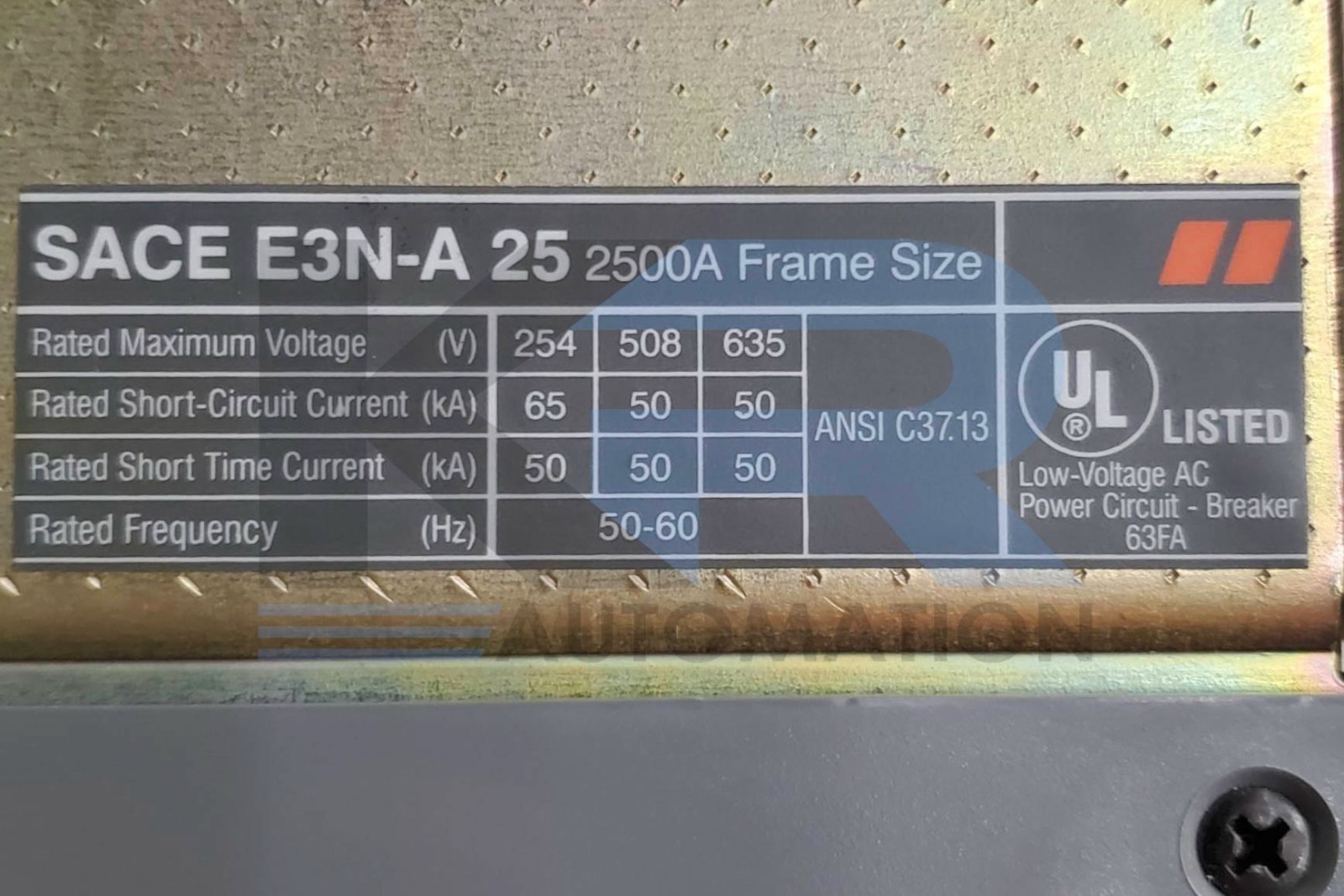 ABB E3N-A 25 SACE Insulated Case Circuit Breaker 2500A 635V