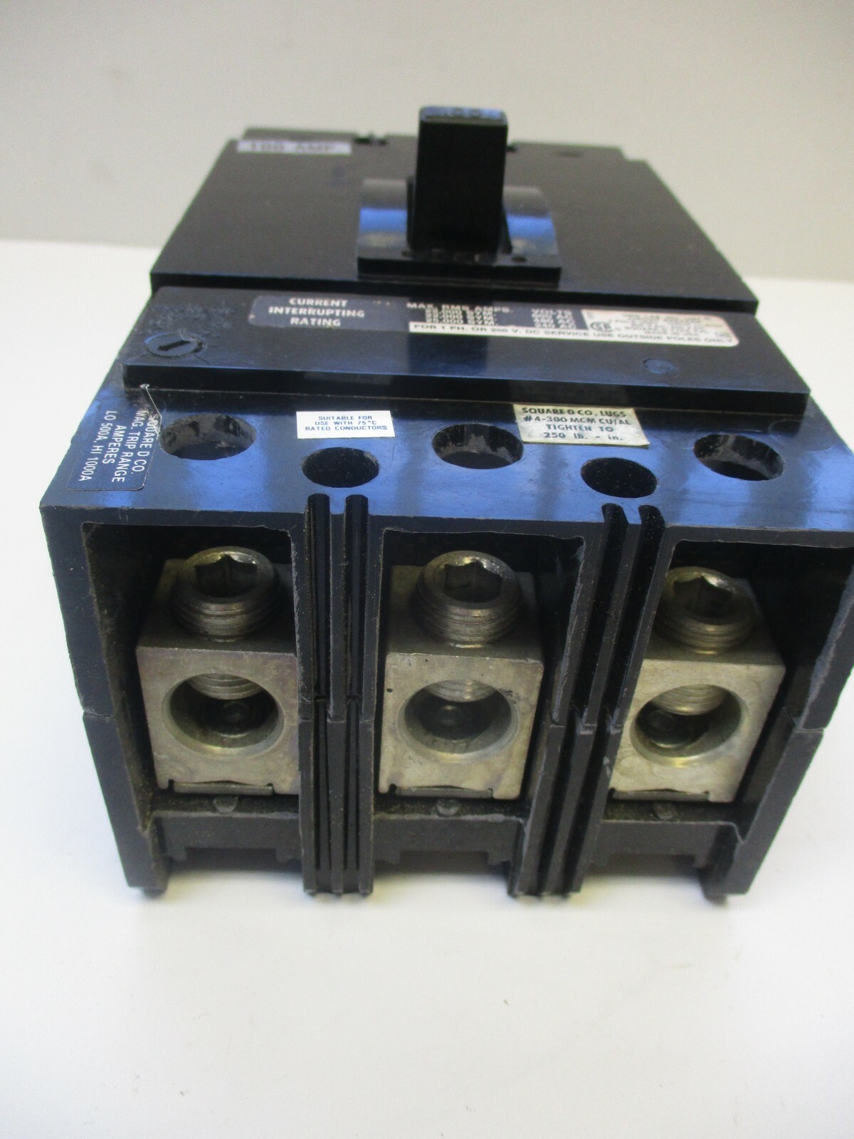 SQUARE D CIRCUIT BREAKER CAT# KAL-36100, 100AMP 3POLE, 600VAC, 250 VDC