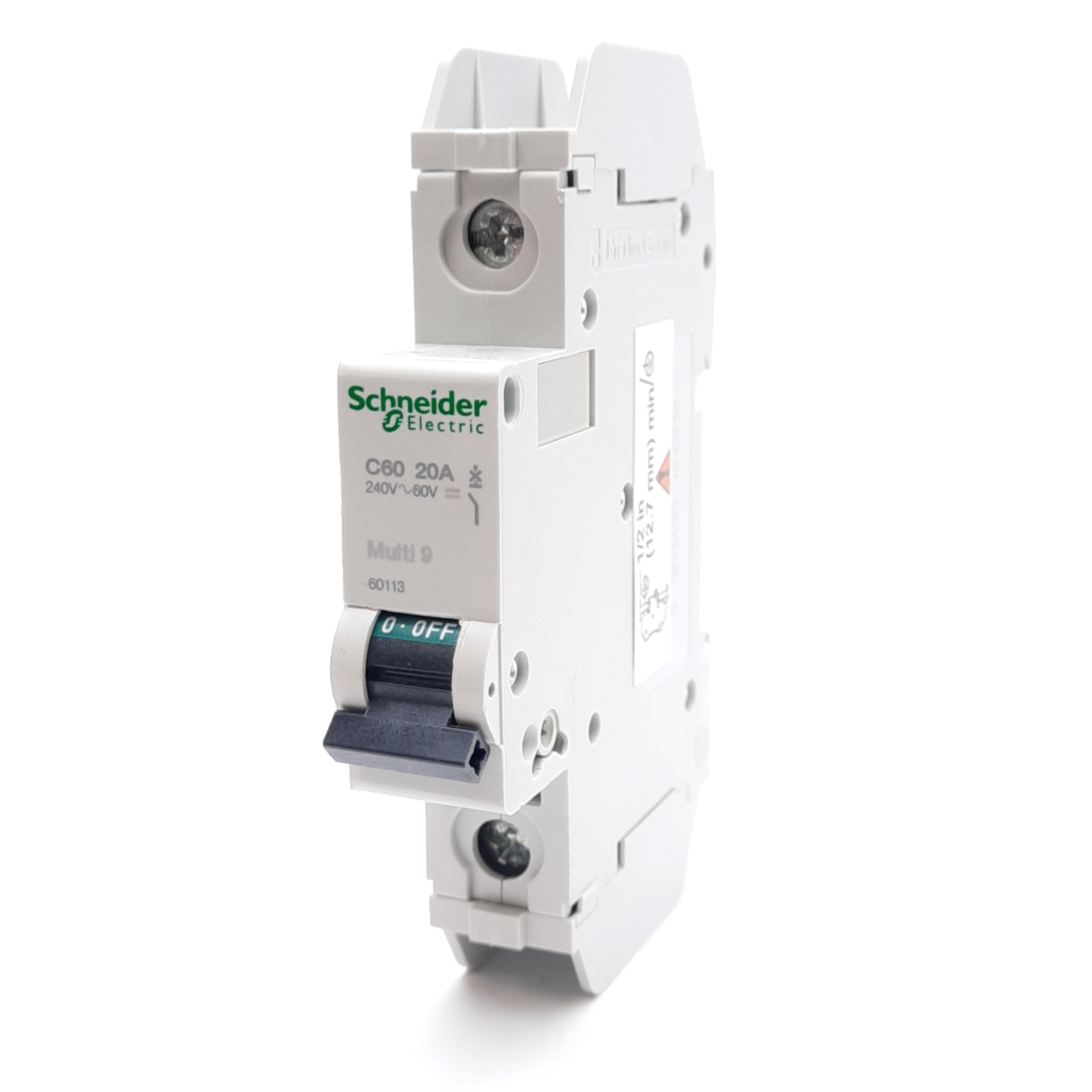 Schneider Electric 60113 Circuit Breaker, C-Curve, 20A 240VAC/60VDC, DIN Rail