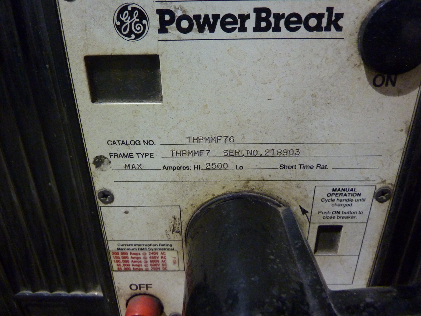 GE General Electric THPMMF76 2500 Amp Power Break Circuit Breaker *REDUCED PRICE