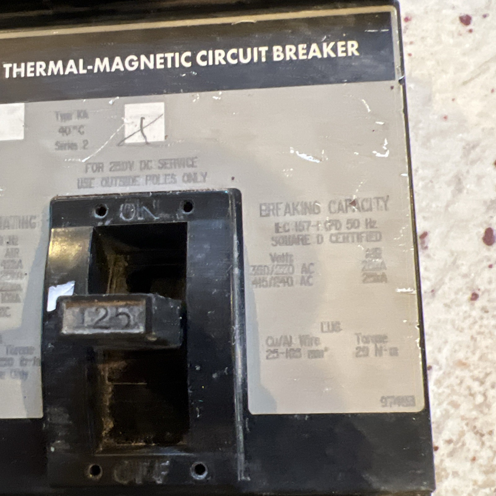 SQUARE D I-LINE CIRCUIT BREAKER KA36125 125 AMP 600 VOLT 3-POLE *SEE PICTURES*