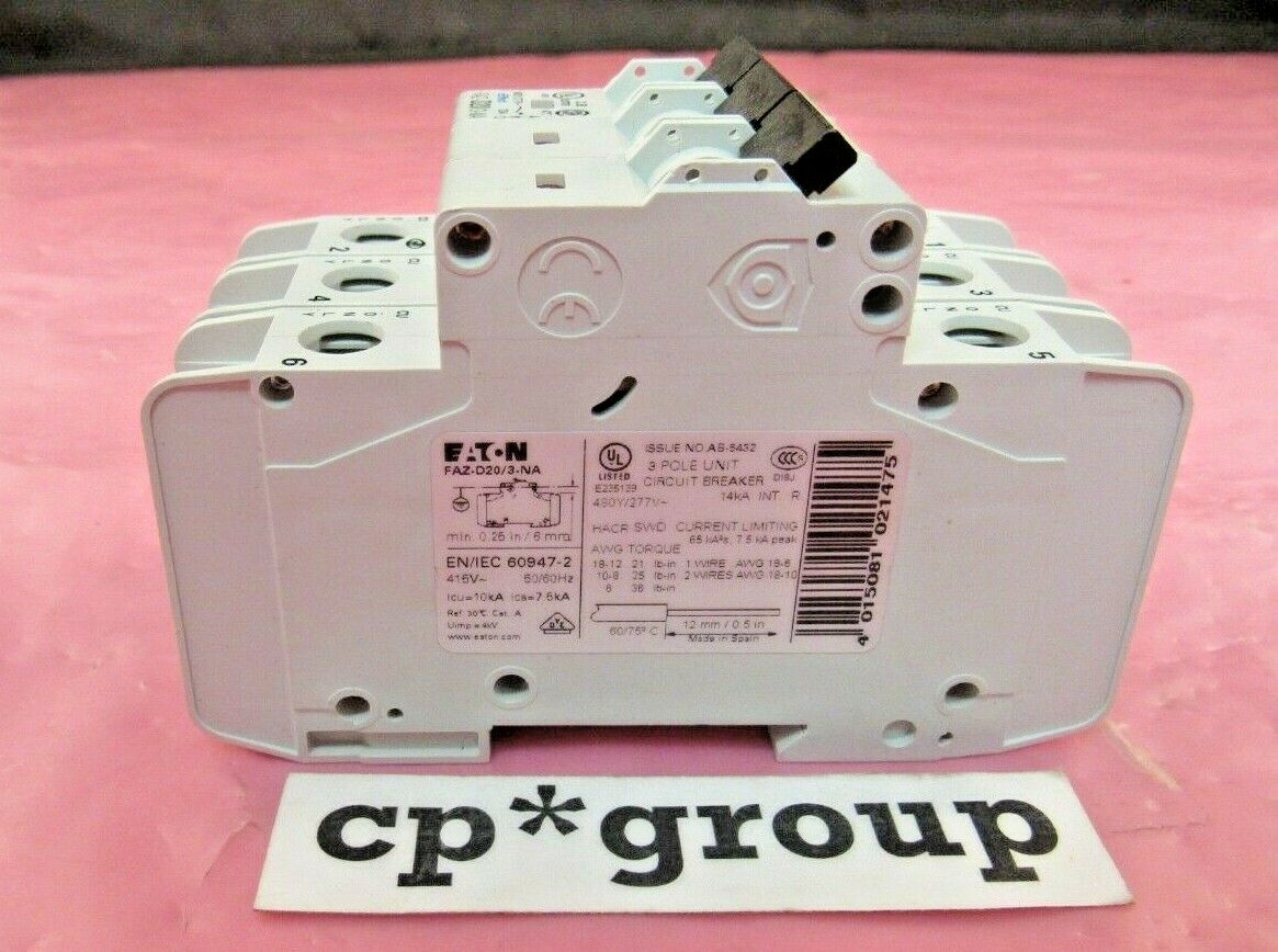 Eaton FAZ-D20/3-NA 3-Pole 20A 480/277VAC Circuit Breaker FAST FREE SHIPPING!!!