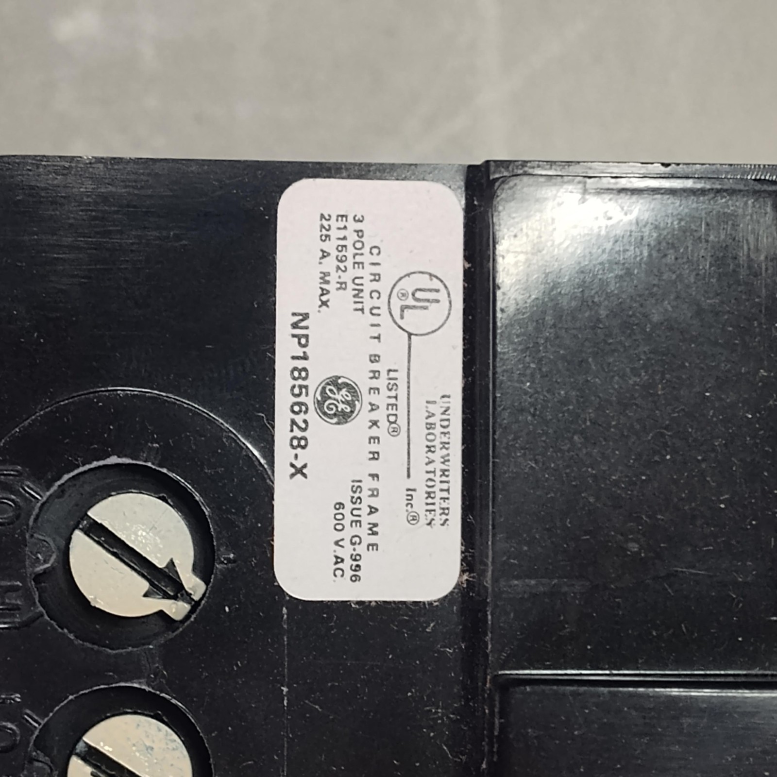 GE TFK236F000 F-225 Main Circuit Breaker Frame 3 Pole 225A 600VAC Black Used
