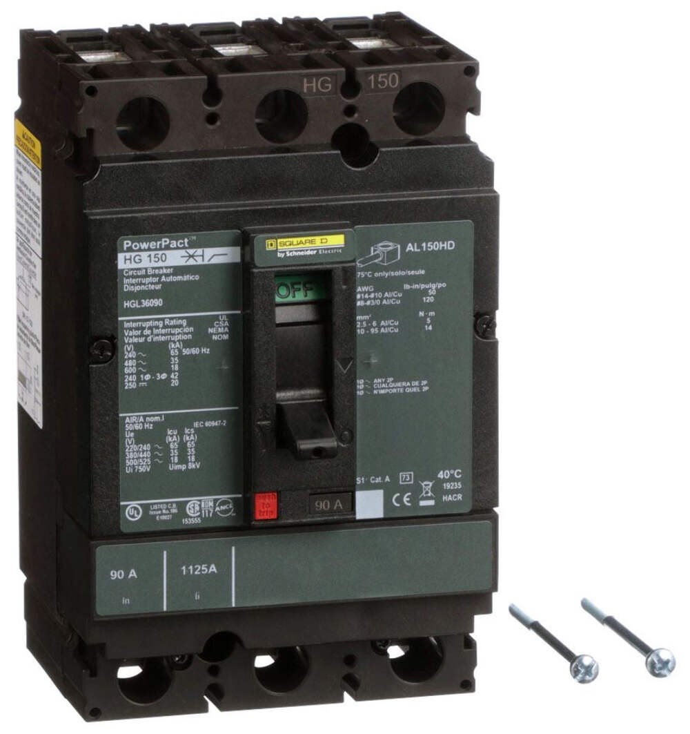 HGL36090 – Square D PowerPacT H 90A 3P 600VAC 18kA Thermal Magnetic Molded Case