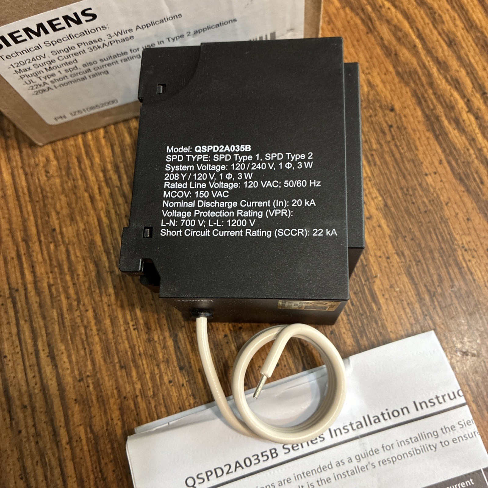 Siemens BoltShield QSPD2A035B 120 240 V 35kA 2 Pole Surge Protective Protector