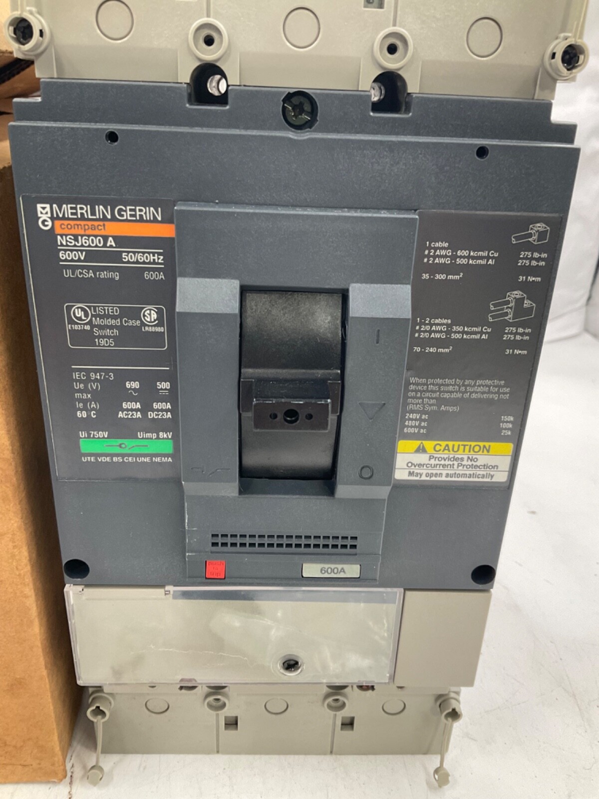 NEW MERLIN GERIN NSJ600A CIRCUIT BREAKER 600A 600V 50/60Hz