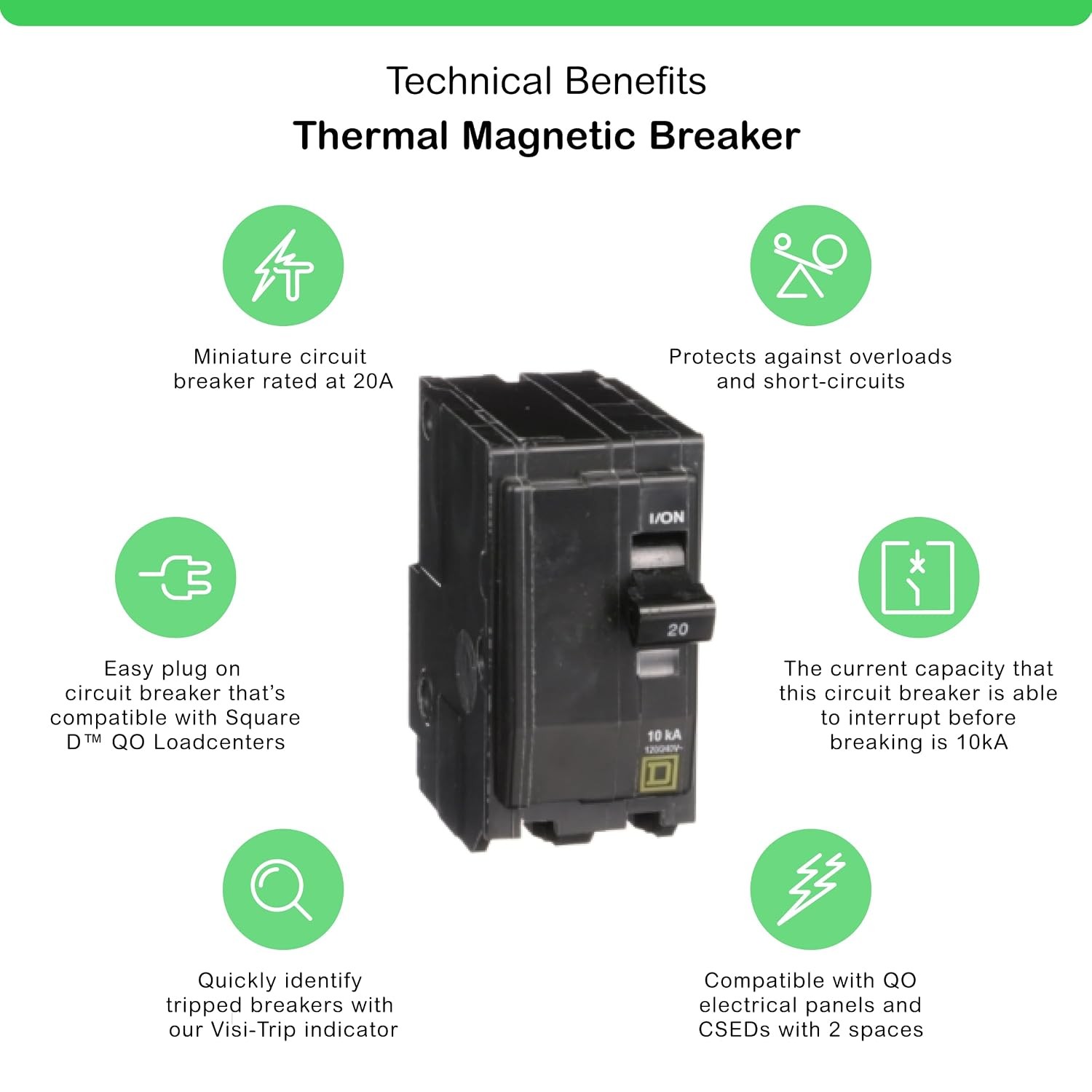 Square D 20-Amp 2-Pole Plug-On QO220CP Circuit Breaker Amp Pole Breaker