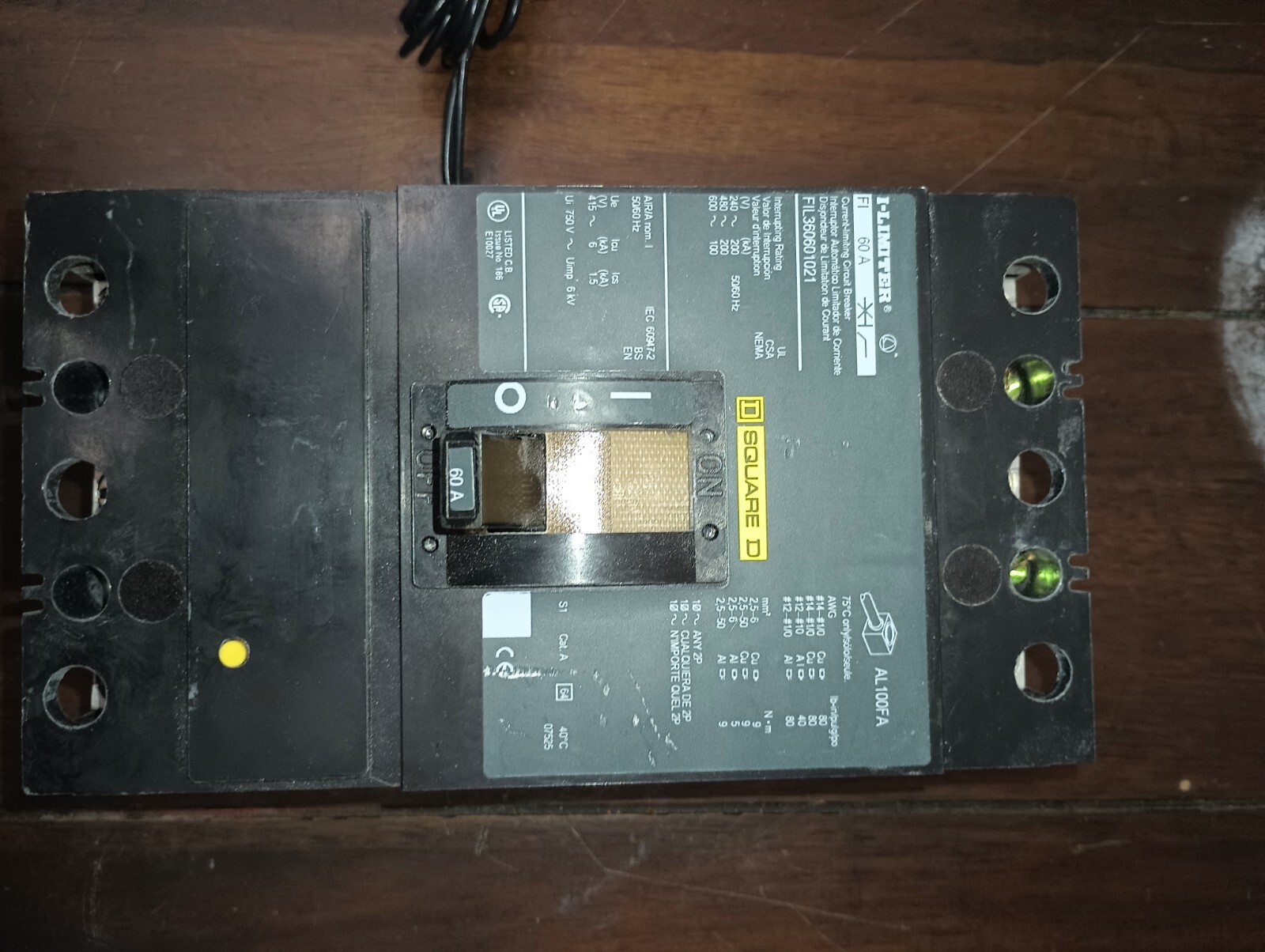 Square D FIL36060 60A I-Limiter Circuit Breaker 600V 3 Pole FIL-36060 SqD 60 Amp