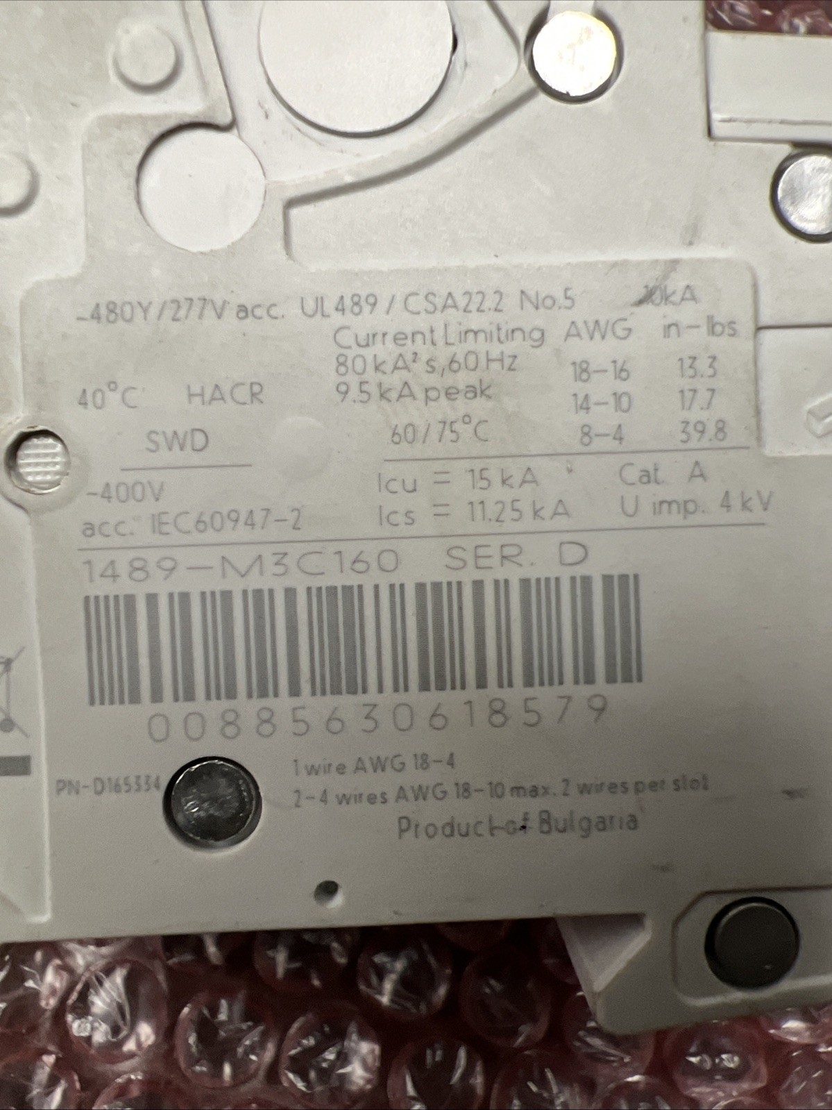 Allen Bradley 1489-M3C160 Circuit Breaker 3p 16a Amp 277v-ac
