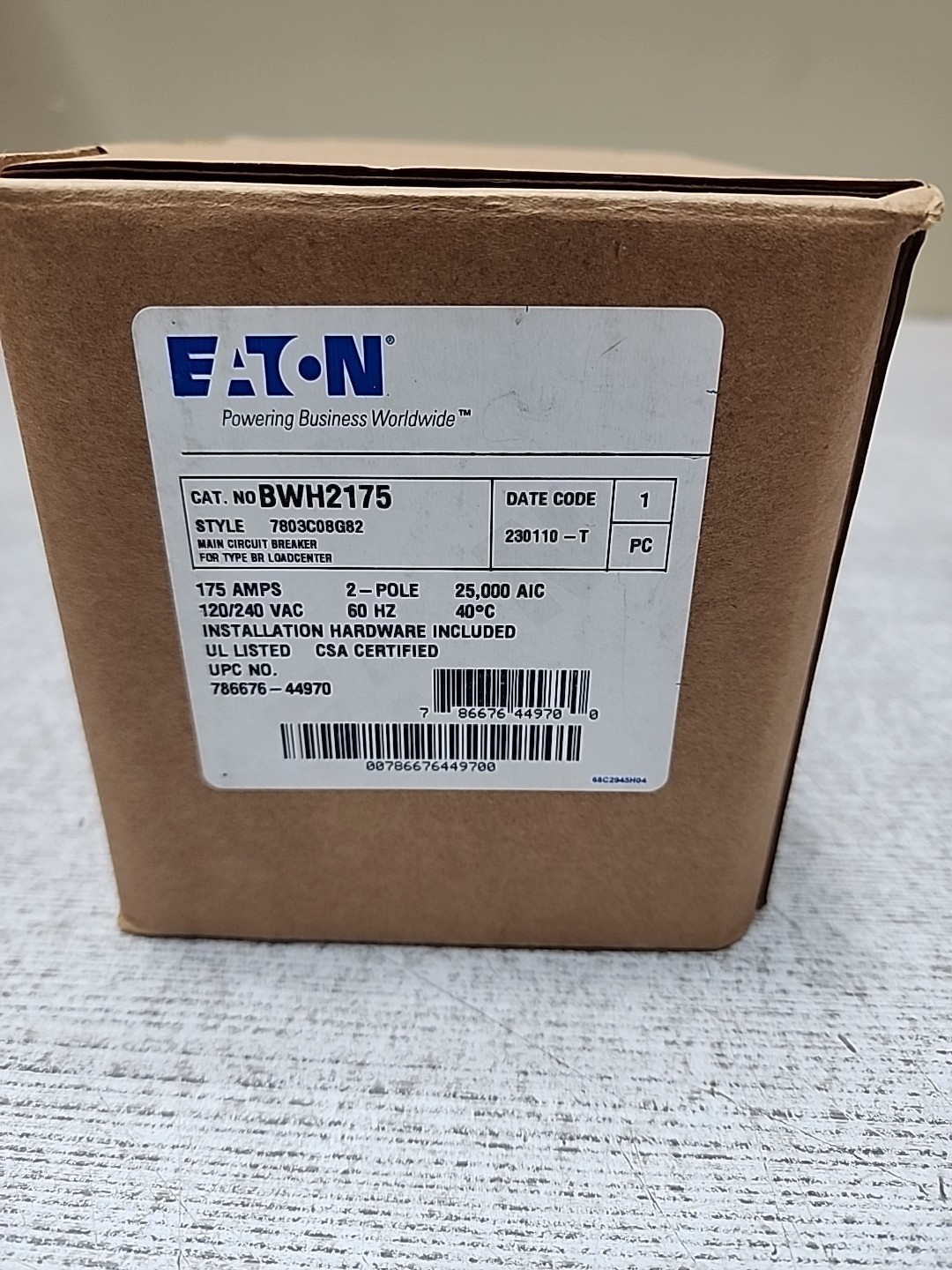 Eaton BWH2175 2 Pole 175 Amp 120/240v Type BWH 25k