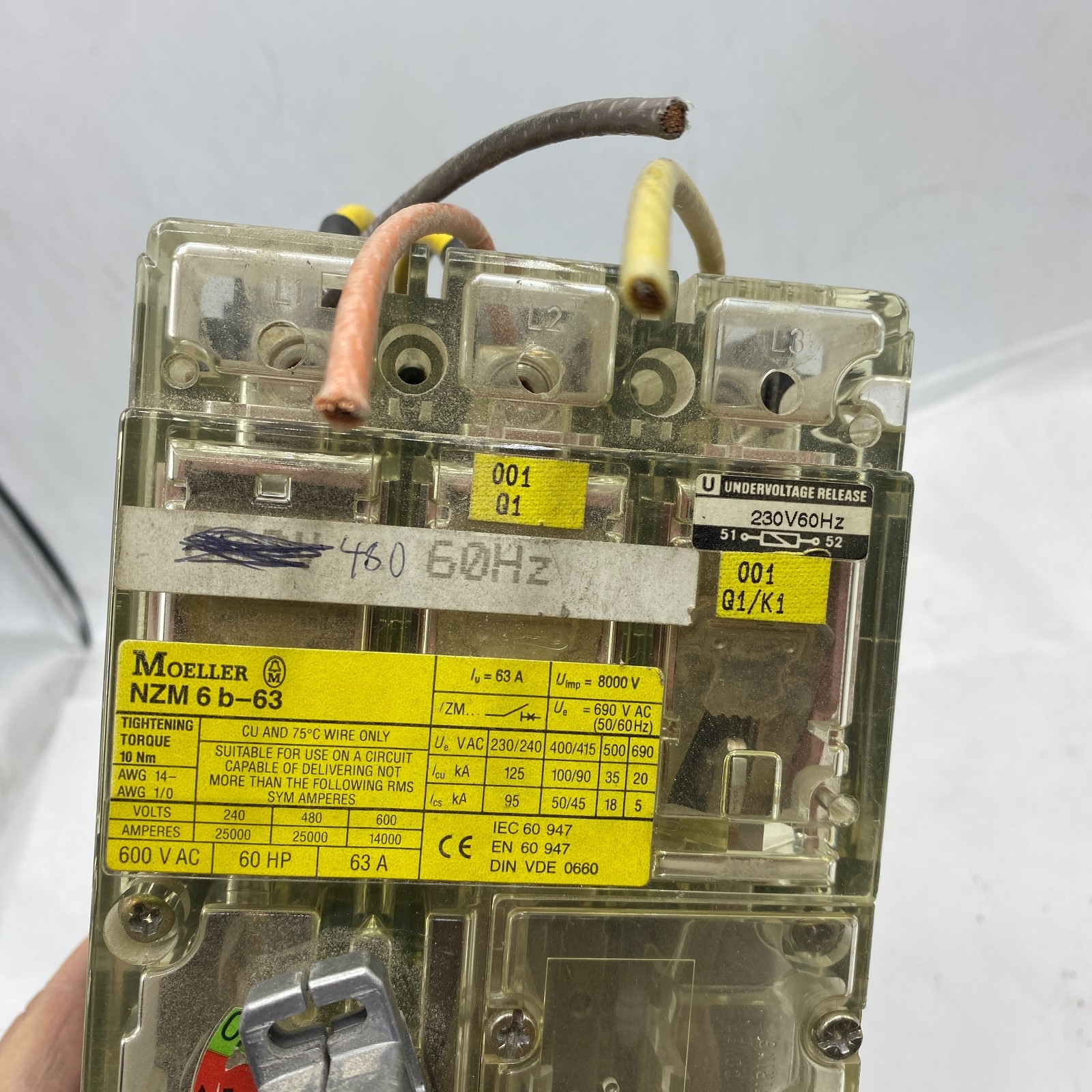 KLOCKNER MOELLER NZM 6 b-63 CIRCUIT BREAKER 3-POLE NZM6B-63 600VAC 60HP