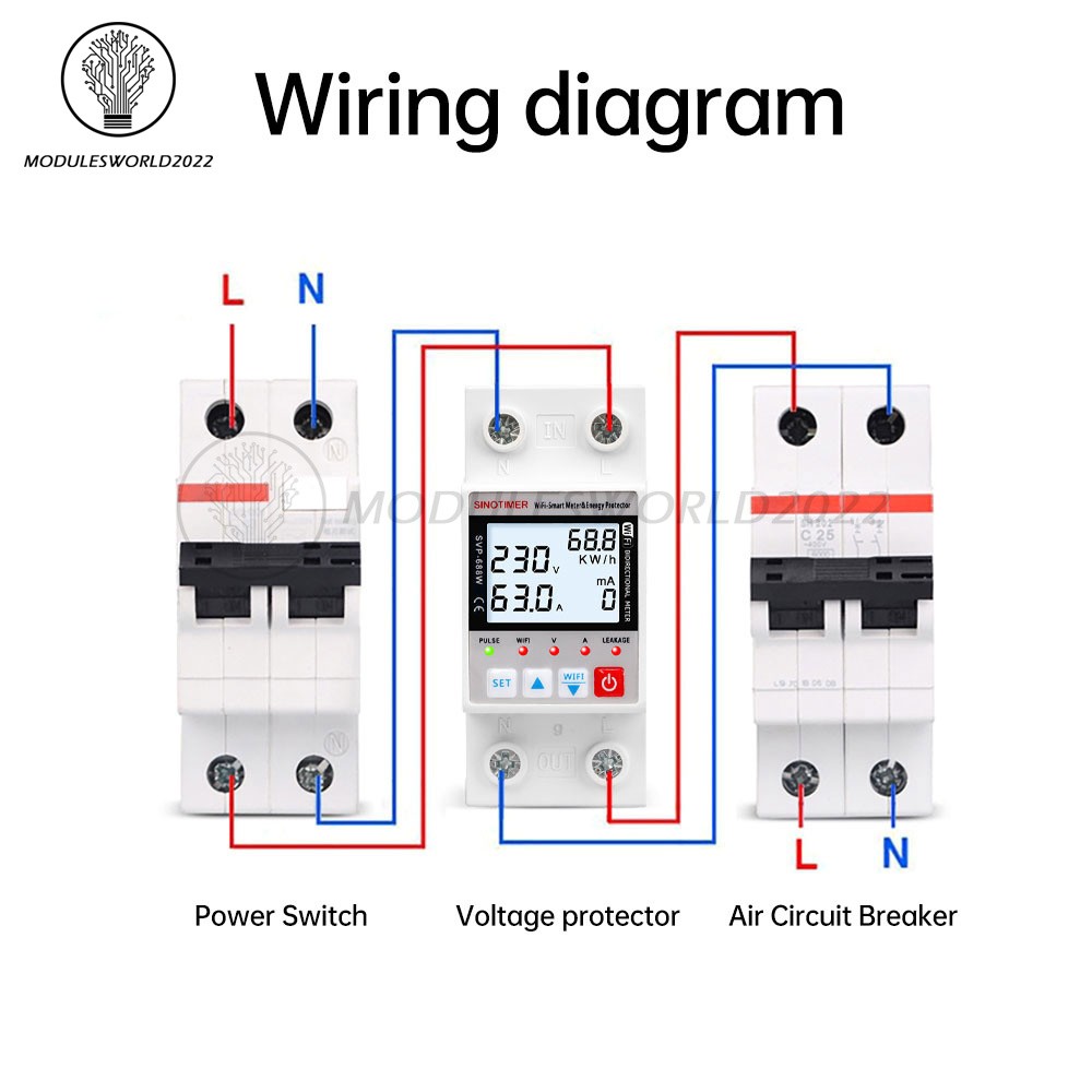 AC220V 63A Tuya Intelligent WIFI Over Voltage Current Protection Power Protector