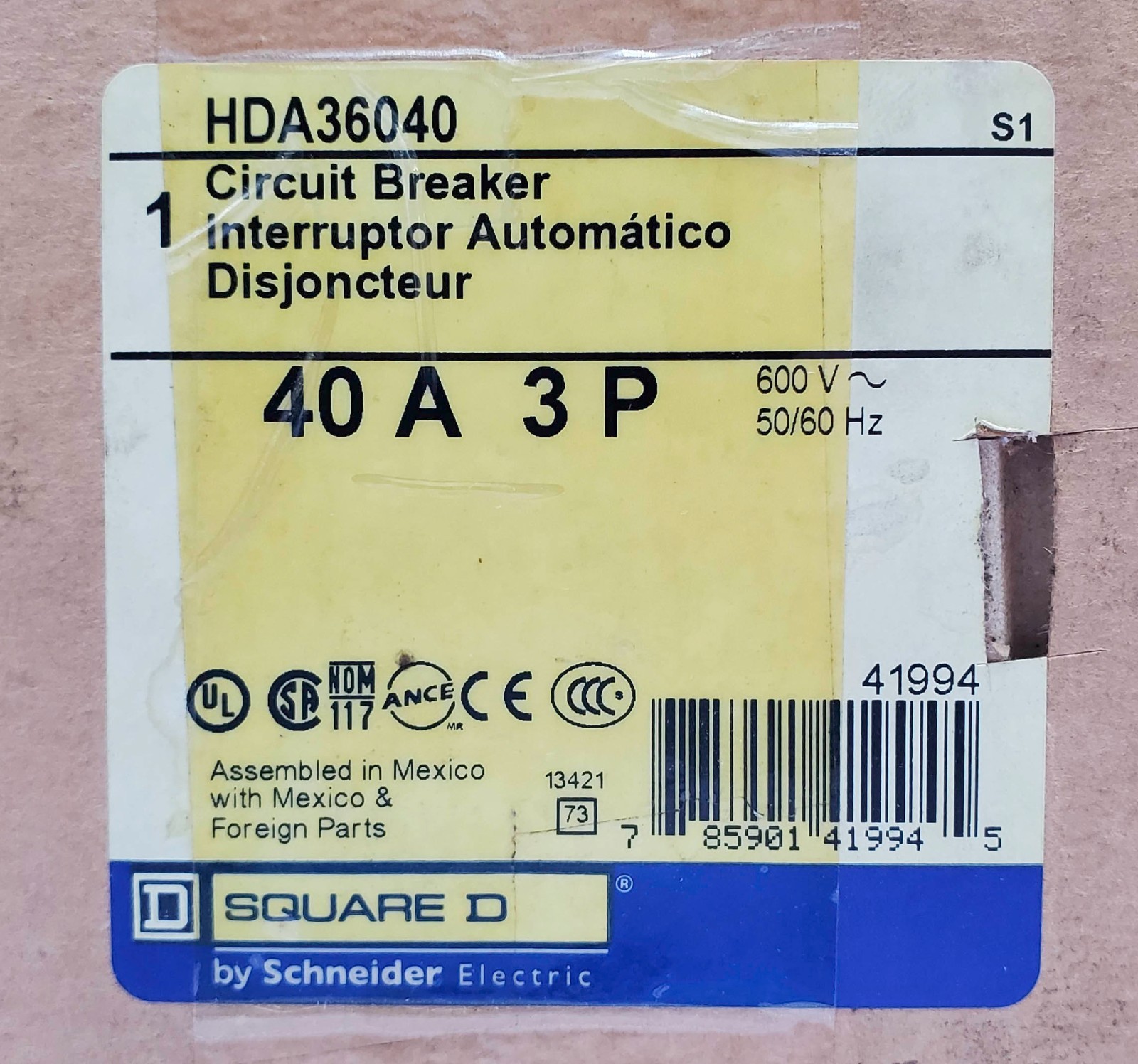 Square D HDA36040 PowerPact HD 060Circuit Breaker 3P 600V 40A