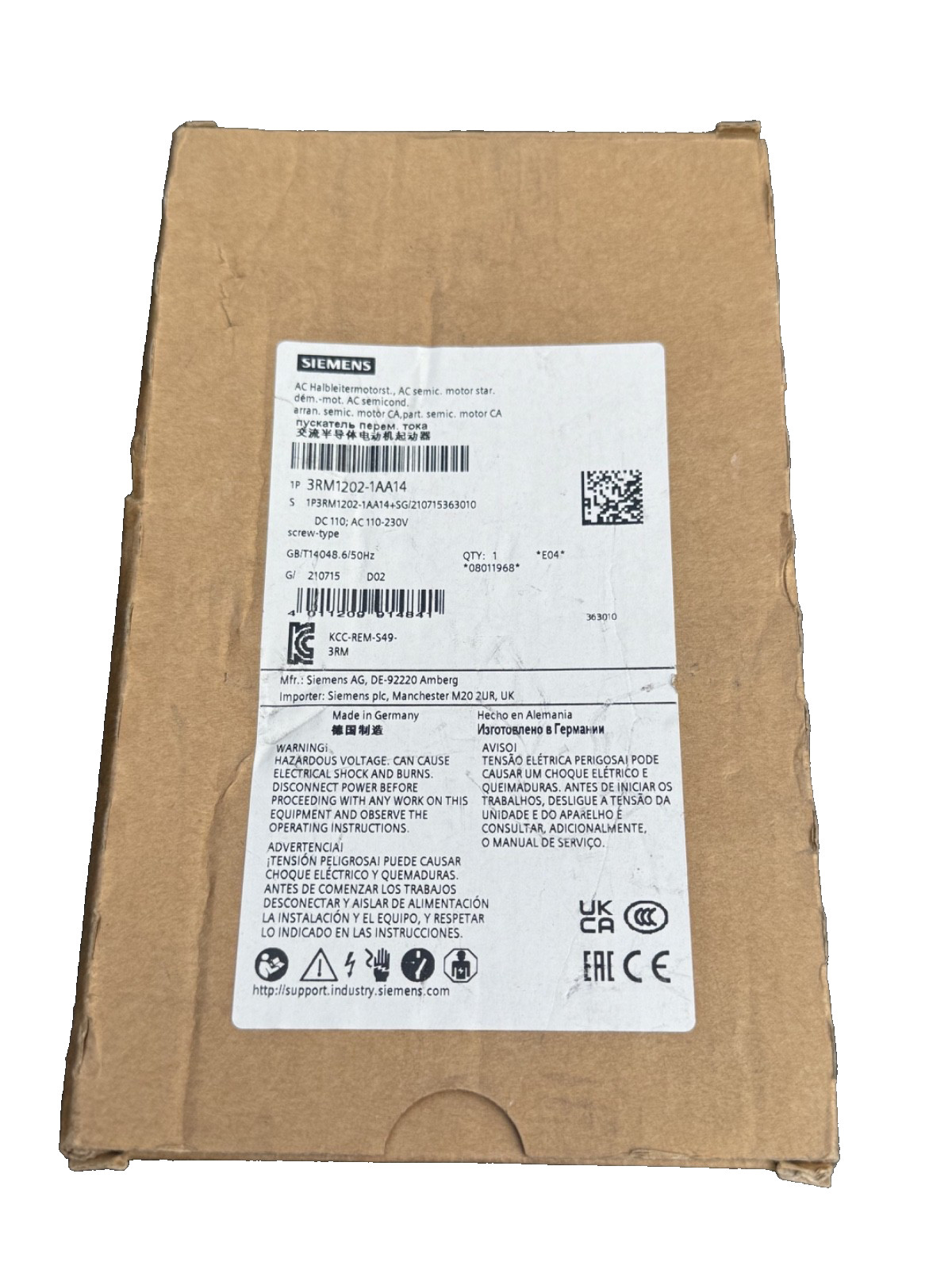 (1) NEW Siemens 3RM1202-1AA14 New In Box Surplus – USA STOCK