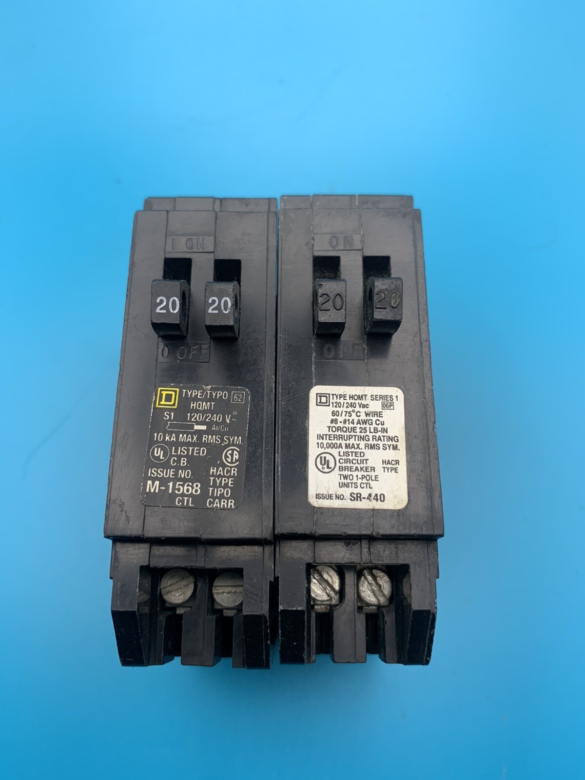 Square D Homeline 20A Single Pole 240V Miniature Circuit Breakers
