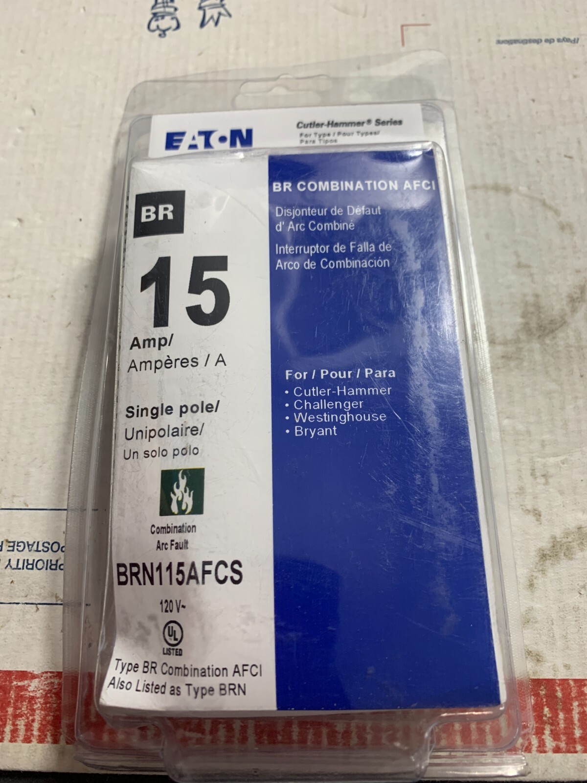 Eaton 15-Amp 1-Pole Combination Arc Fault AFCI Circuit Breaker BRP115AFCS