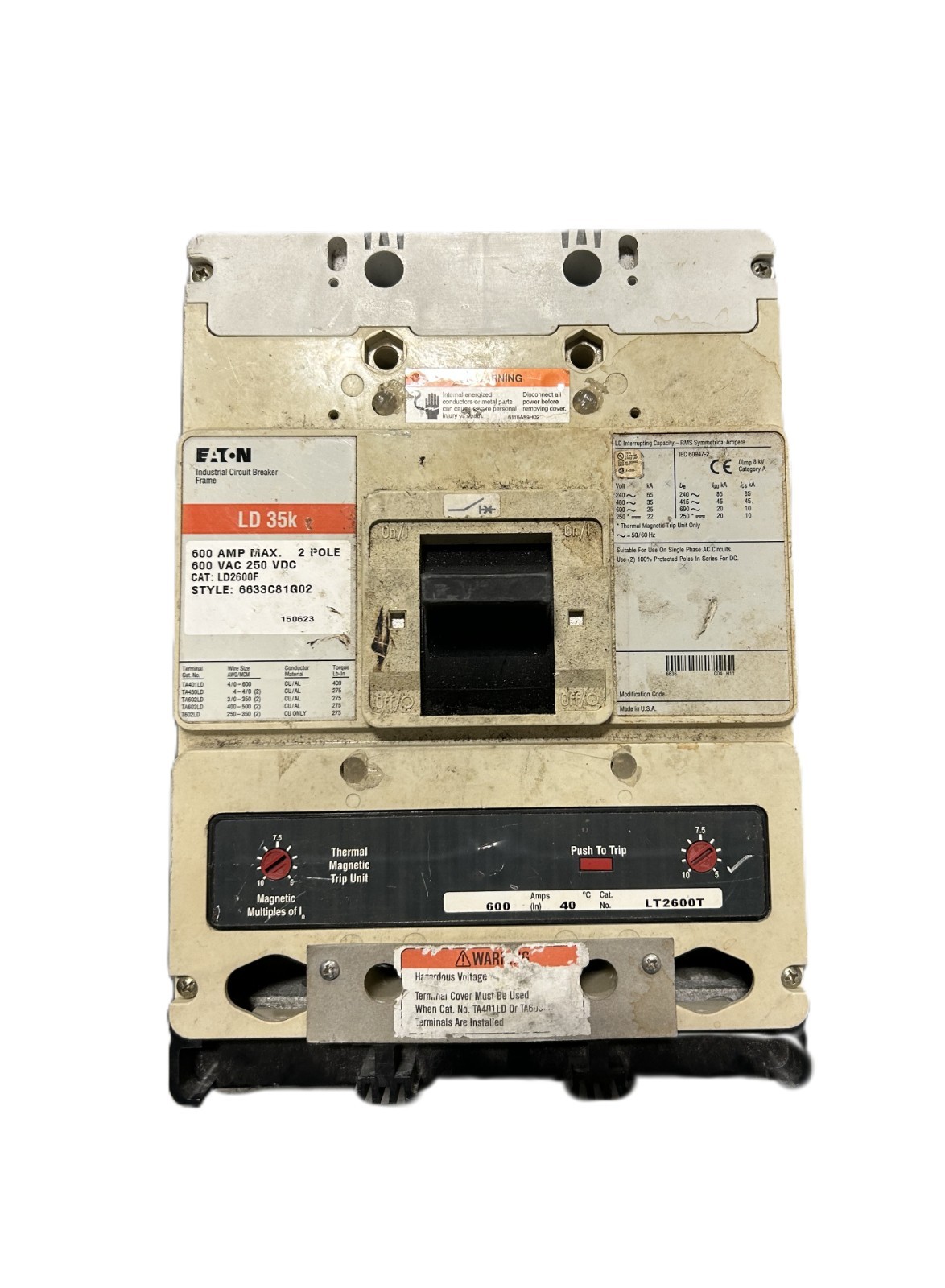Eaton LD2600F Industrial Circuit Breaker 600A 2-Pole 600VAC
