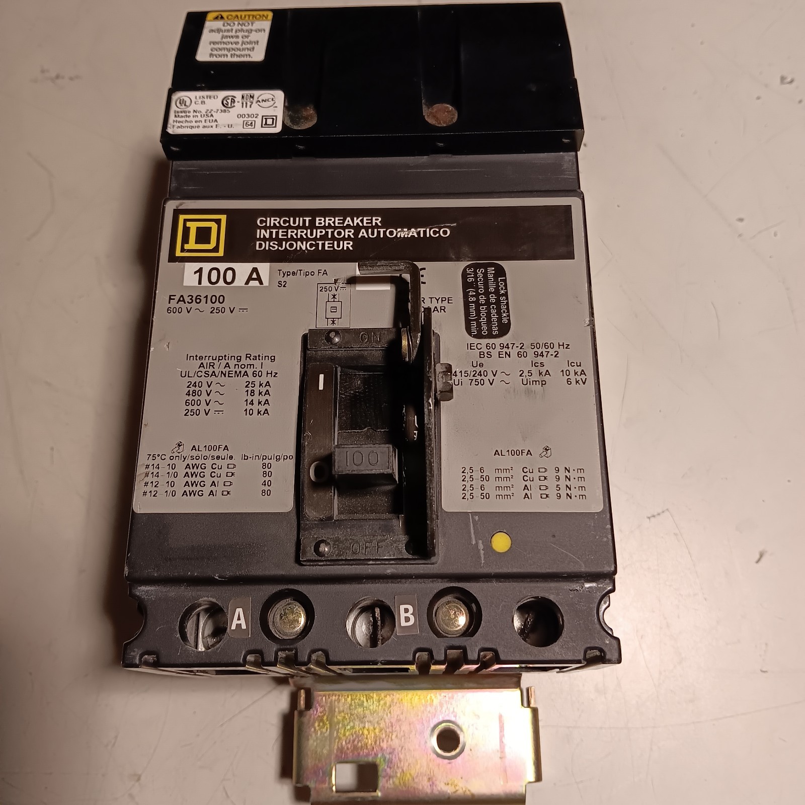 Square D FA36100 100 Amp 3Pole 18kA@480VAC I-Line Breaker Excellant condition.