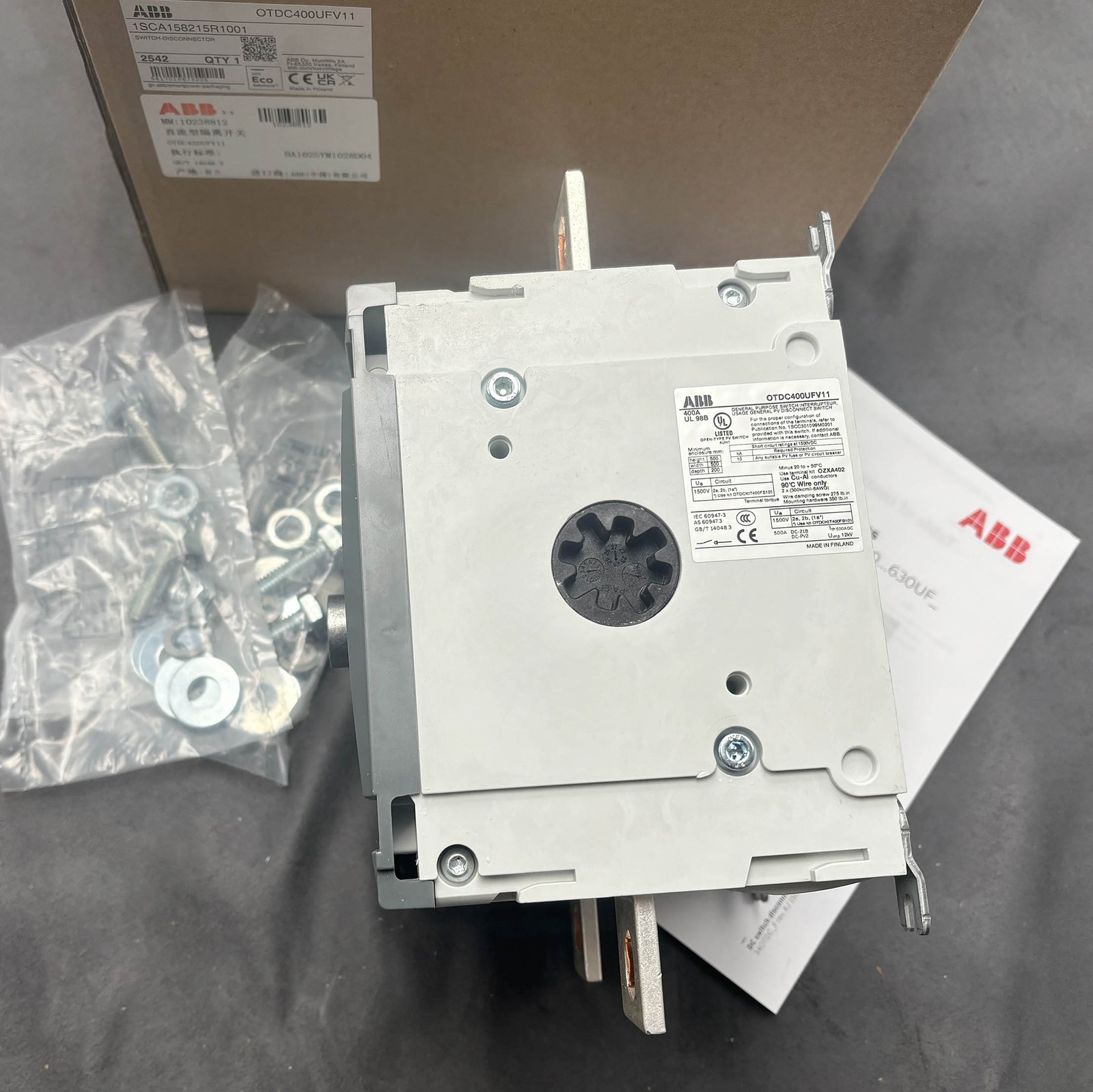 New Disconnect Switch OTDC400UFV11 for ABB 2-Pole, 400 A, 1500 V 1SCA158215R1001