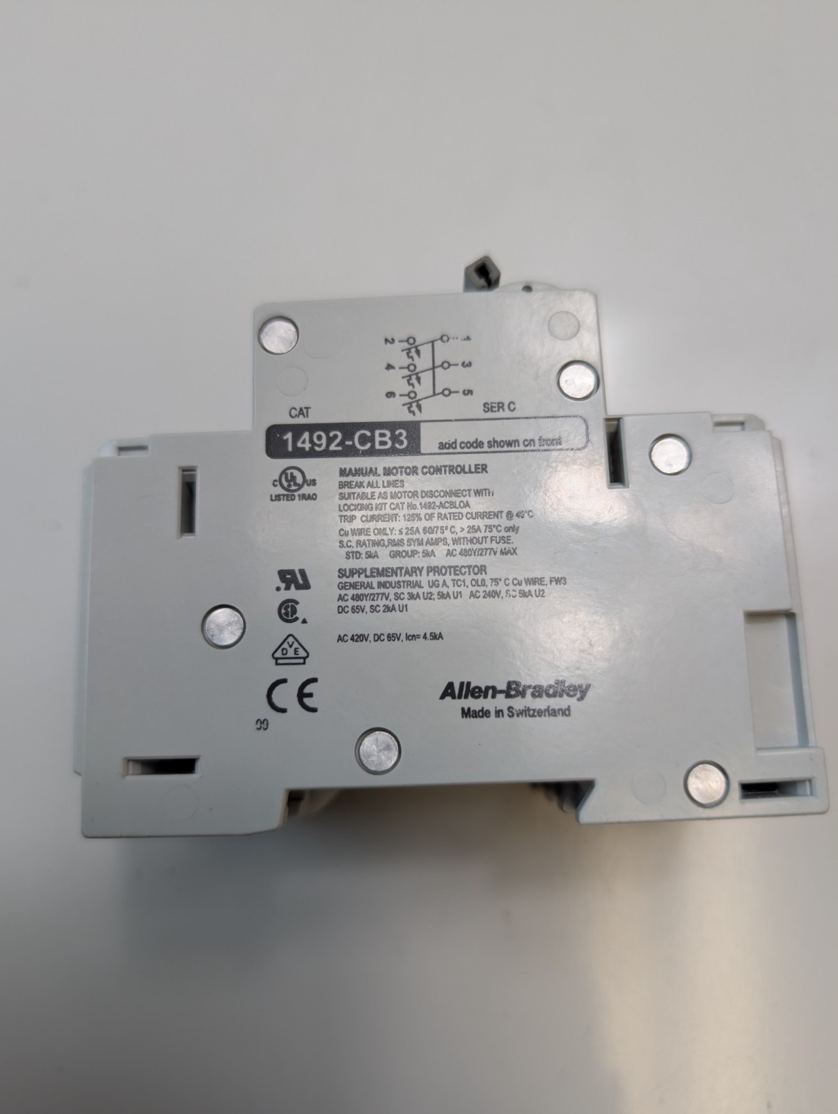 ALLEN-BRADLEY 1492-CB3 Din Rail Mount circuit breaker 15 Amp 480 Volt