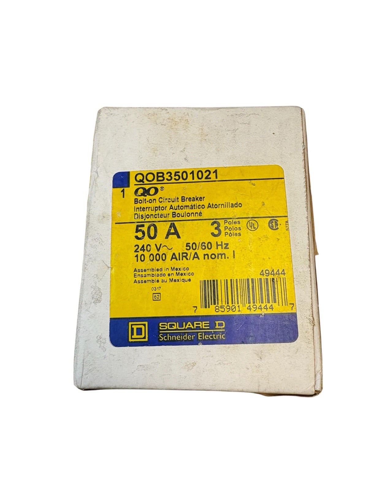 Square D QOB3501021 Miniature Circuit Breaker – 50 A, 3 Pole, 120/240 VAC