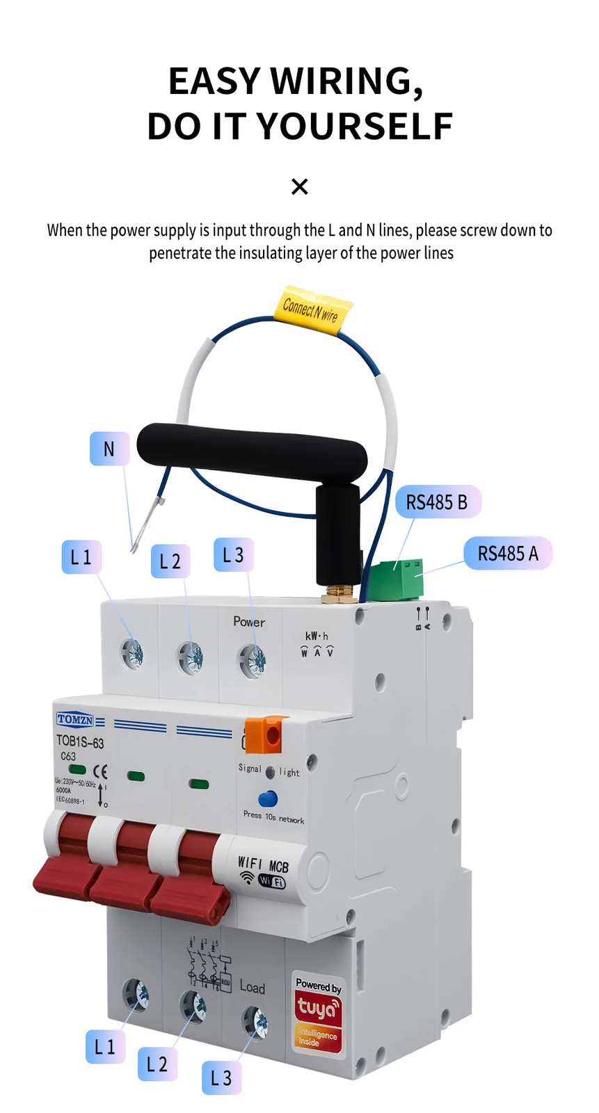 3 Phase 3P+N WiFi Smart Circuit Breaker TUYA Smart Life RS485 Modbus Din Rail