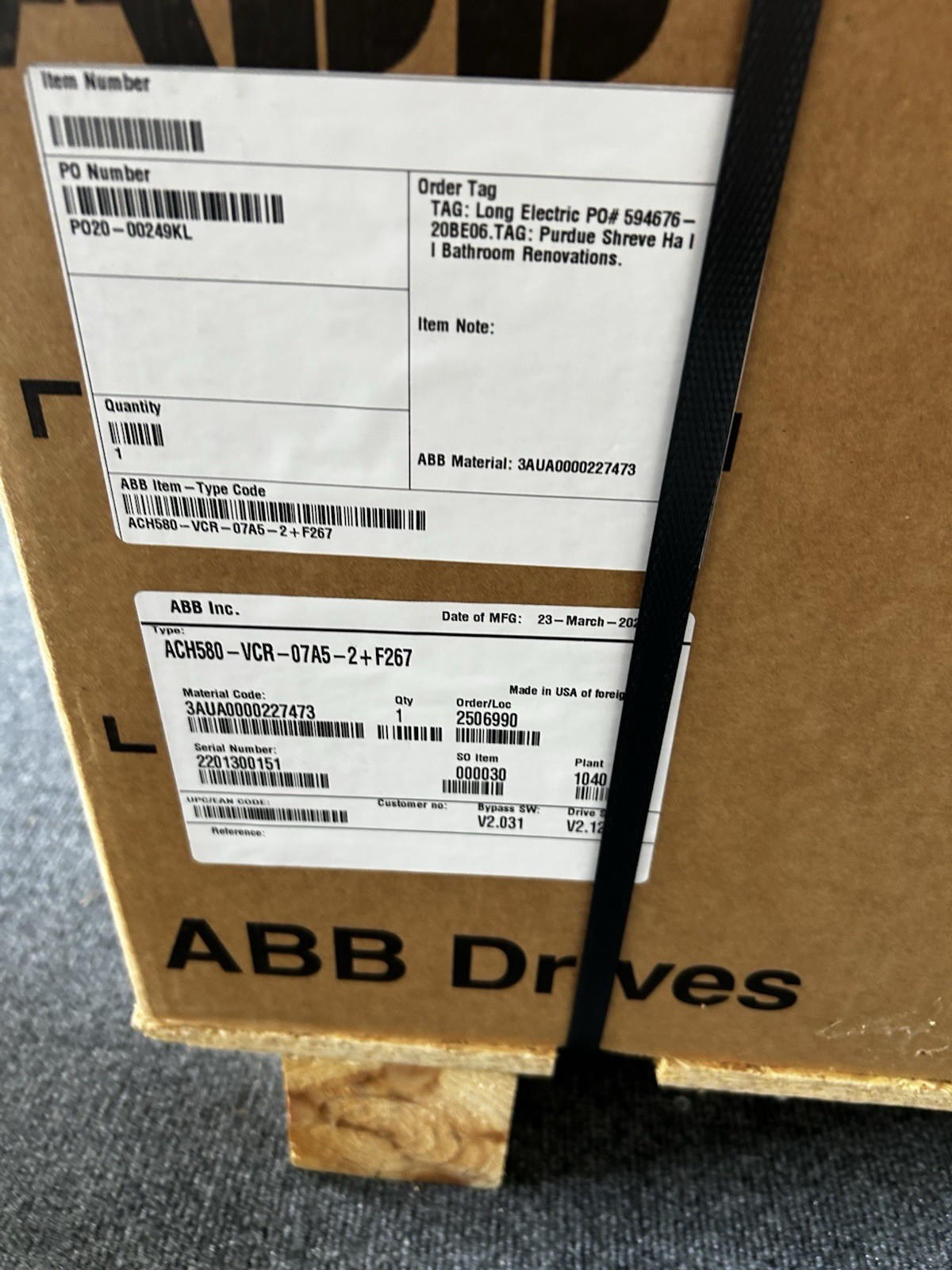 ABB DRIVE TYPE ACH580-VCR-07A5-2+F267 (New)
