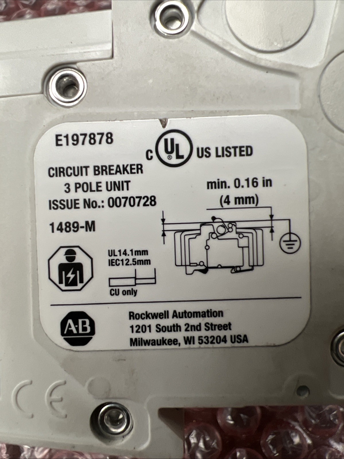 Allen Bradley 1489-M3C160 Circuit Breaker 3p 16a Amp 277v-ac