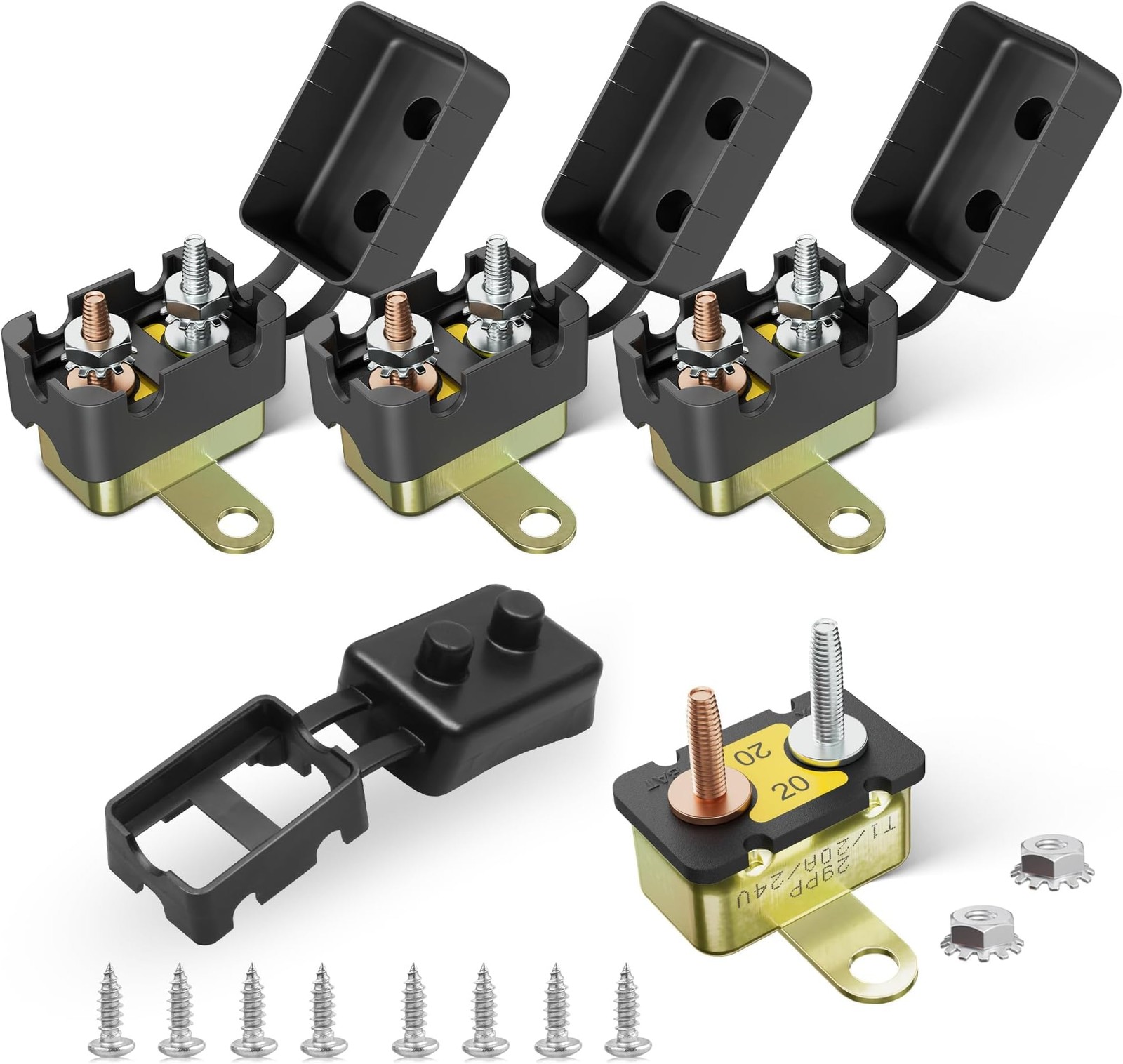 RED WOLF (20A 4PCS) DC 12V-24V Automatic Reset Circuit Breaker #10-32 Stud Bo…
