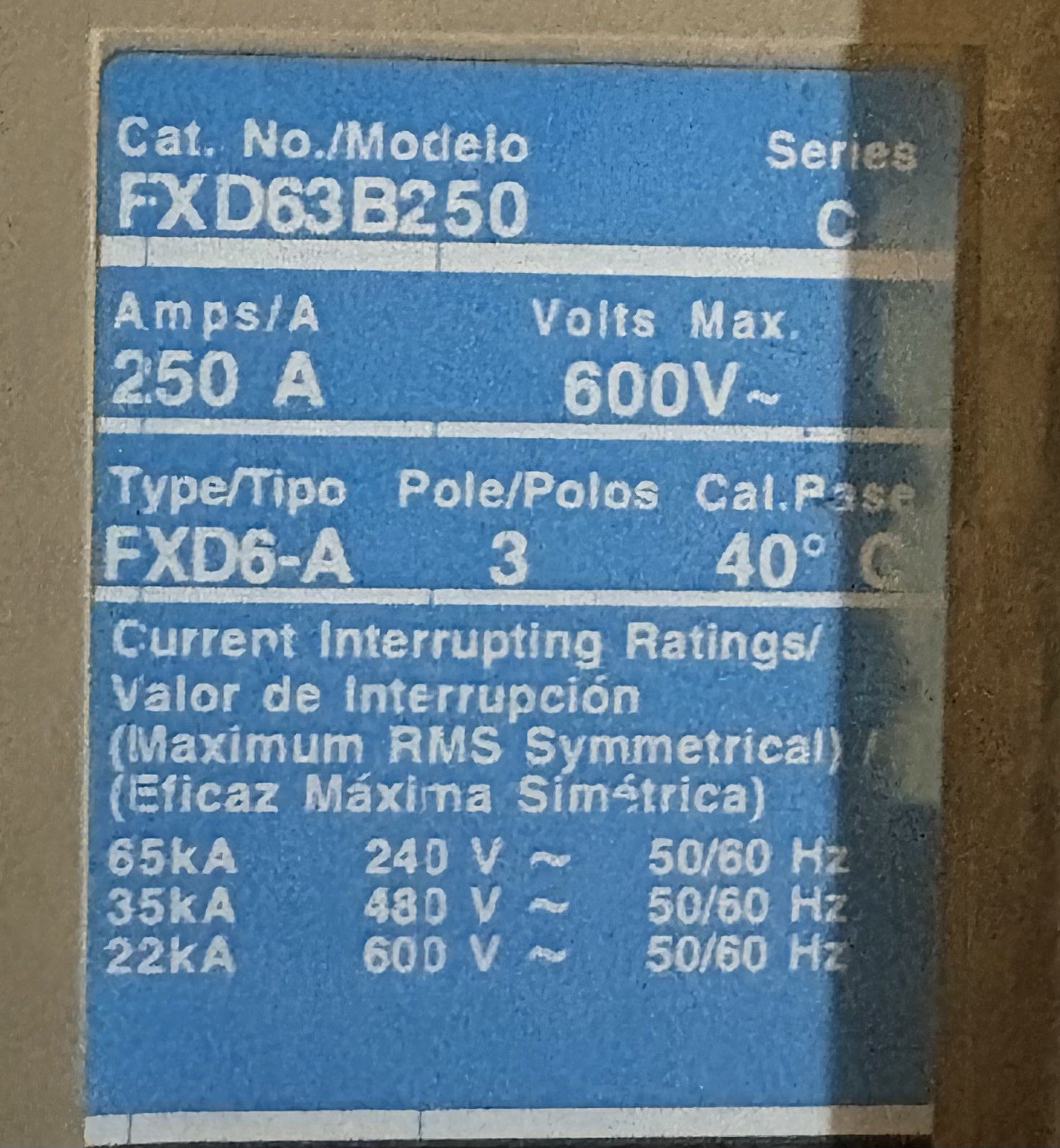 Siemens FXD63B250 250A Circuit Breaker – Gray