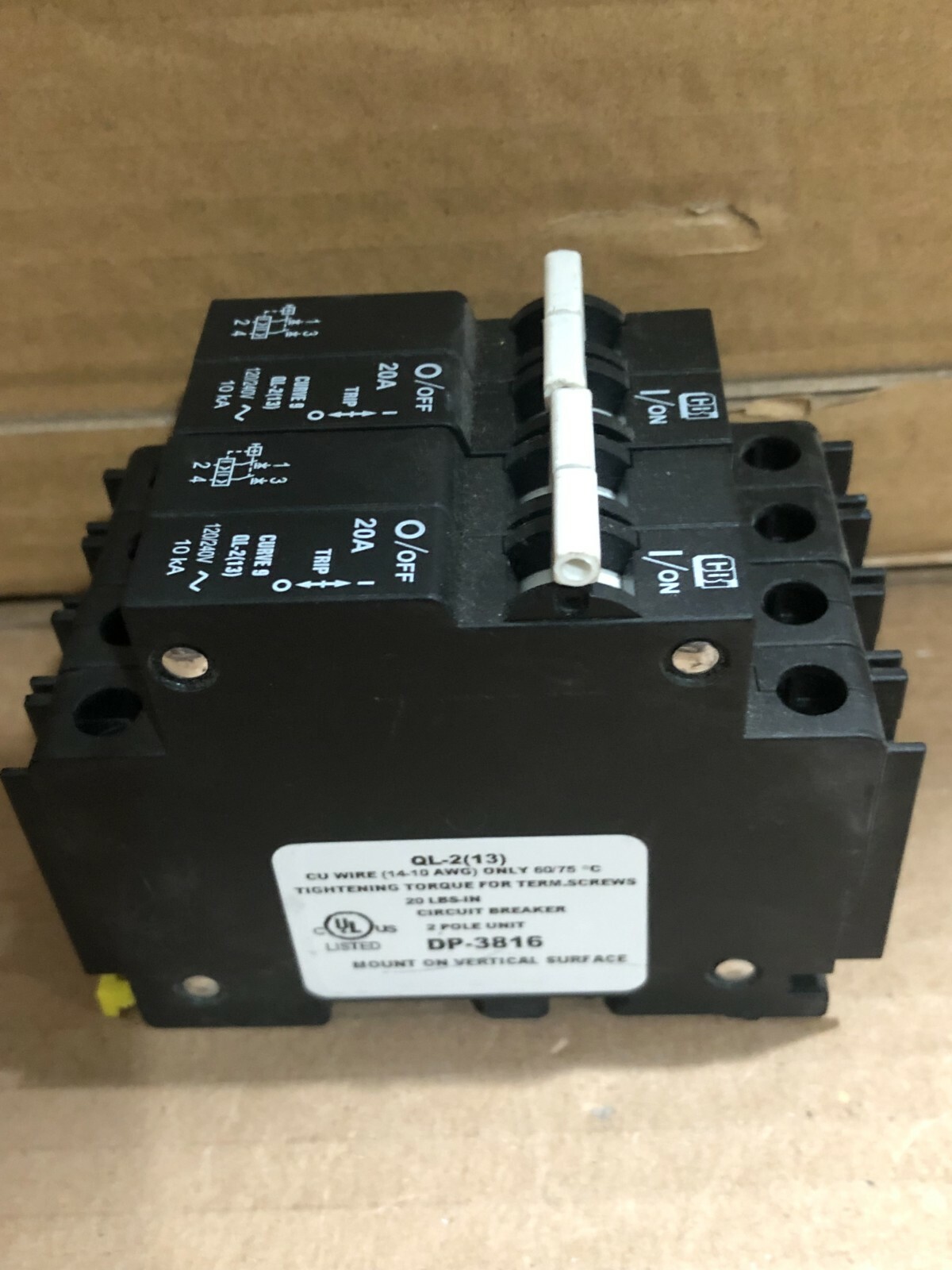 ( 2 PK)CBI QL-2(13) CIRCUIT BRAKER 2 POLE UNIT DP-3816 MOUNT ON VERTICAL SURFACE