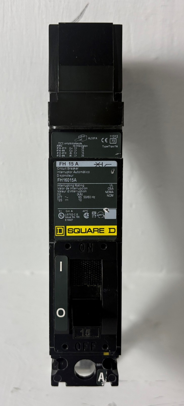 Square-D I-Line FH16015A 15A Circuit Breaker Green Label 277V FA 1 Pole 15 Amp