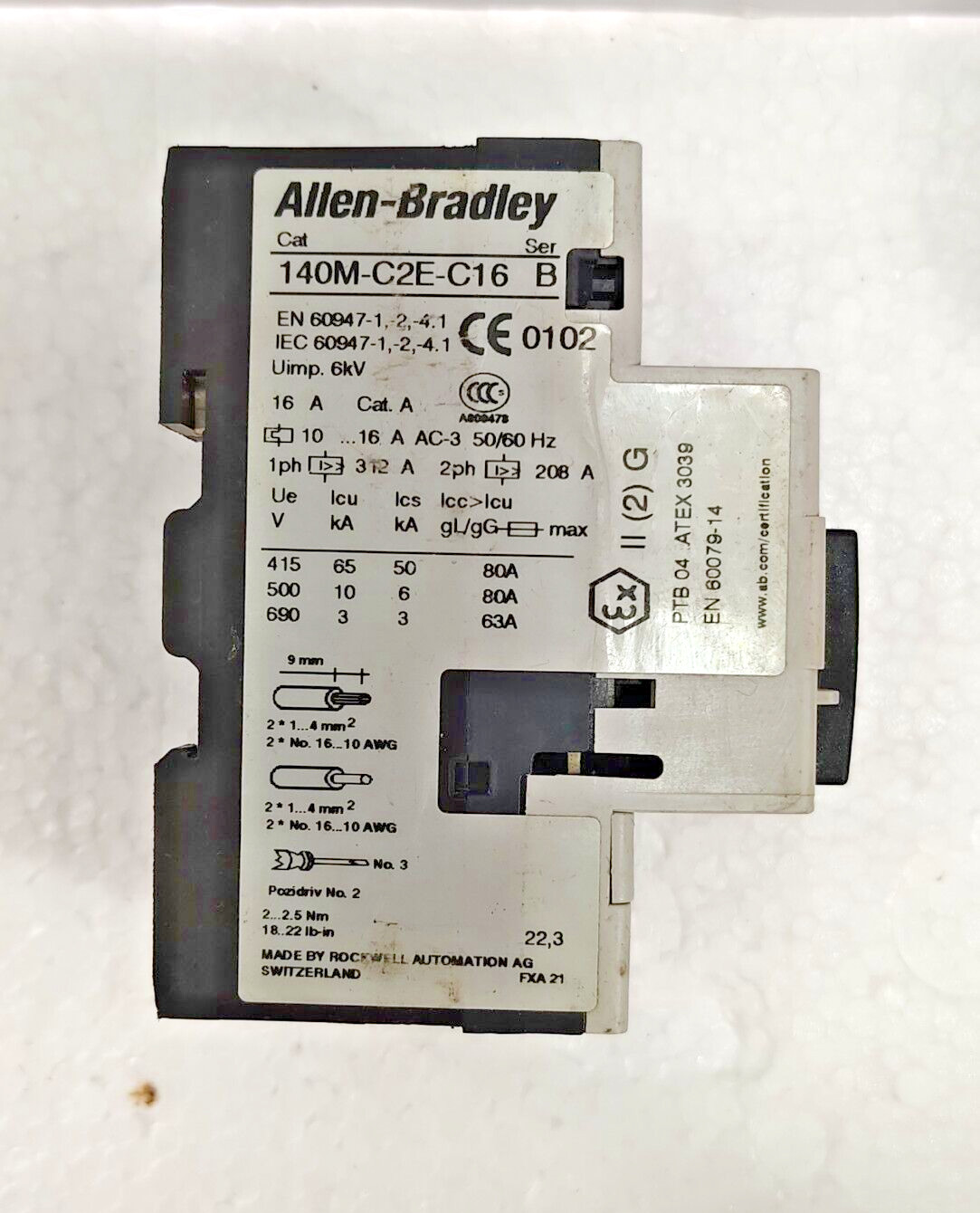 ALLEN BRADLEY 140M-C2E-C16 CIRCUIT BREAKER MOTOR PROTECTION 10-16A 3P TESTED OK