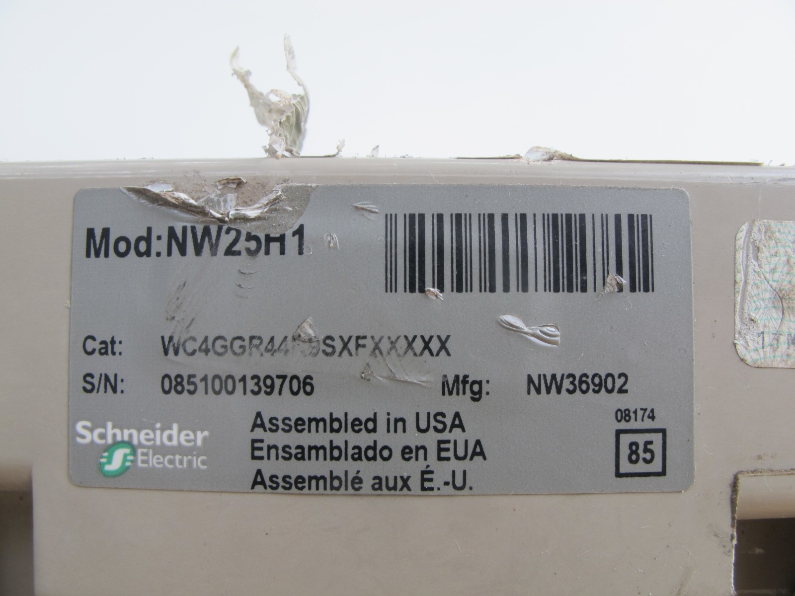 Square D NW25H1 WC4GGR44R9SXFXXXXX 2500 Amp Schneider Electric 2500A NW 25 H1 MP