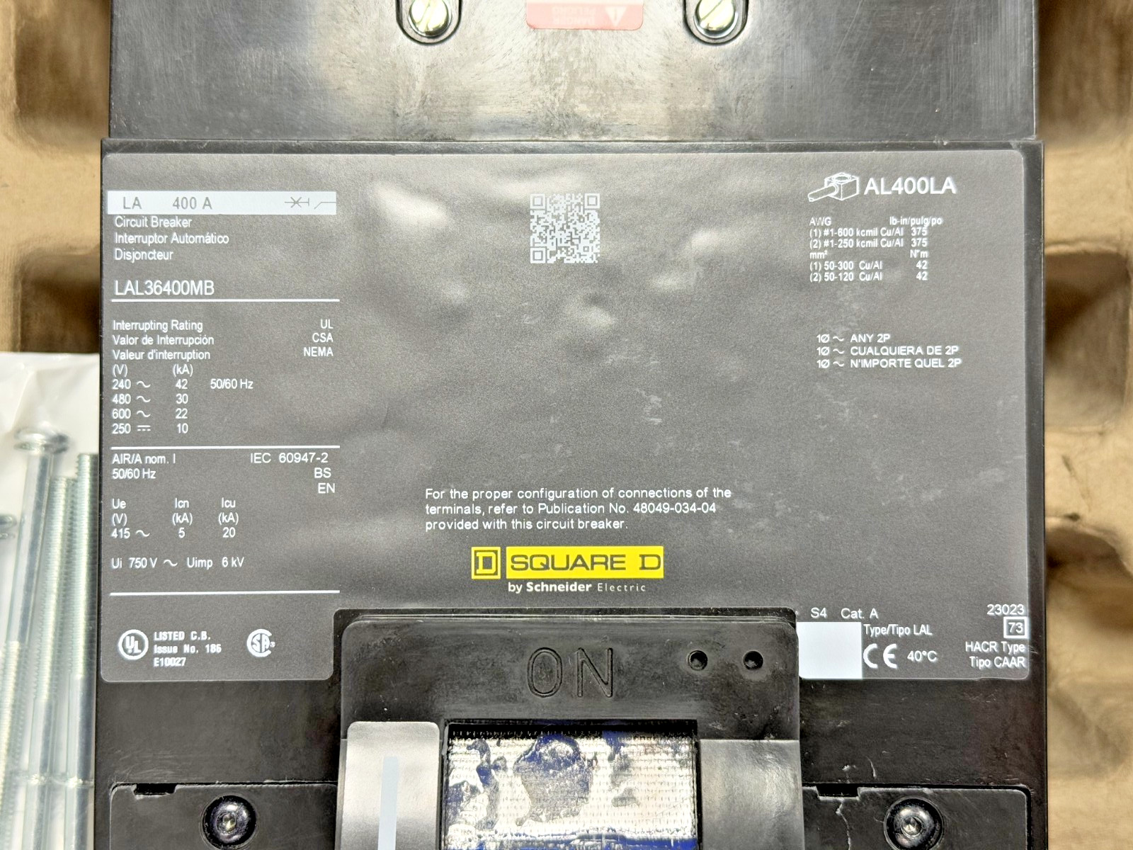 Schneider SQUARE D LAL36400MB Circuit Breaker 400A 3P 600V~ 50/60Hz