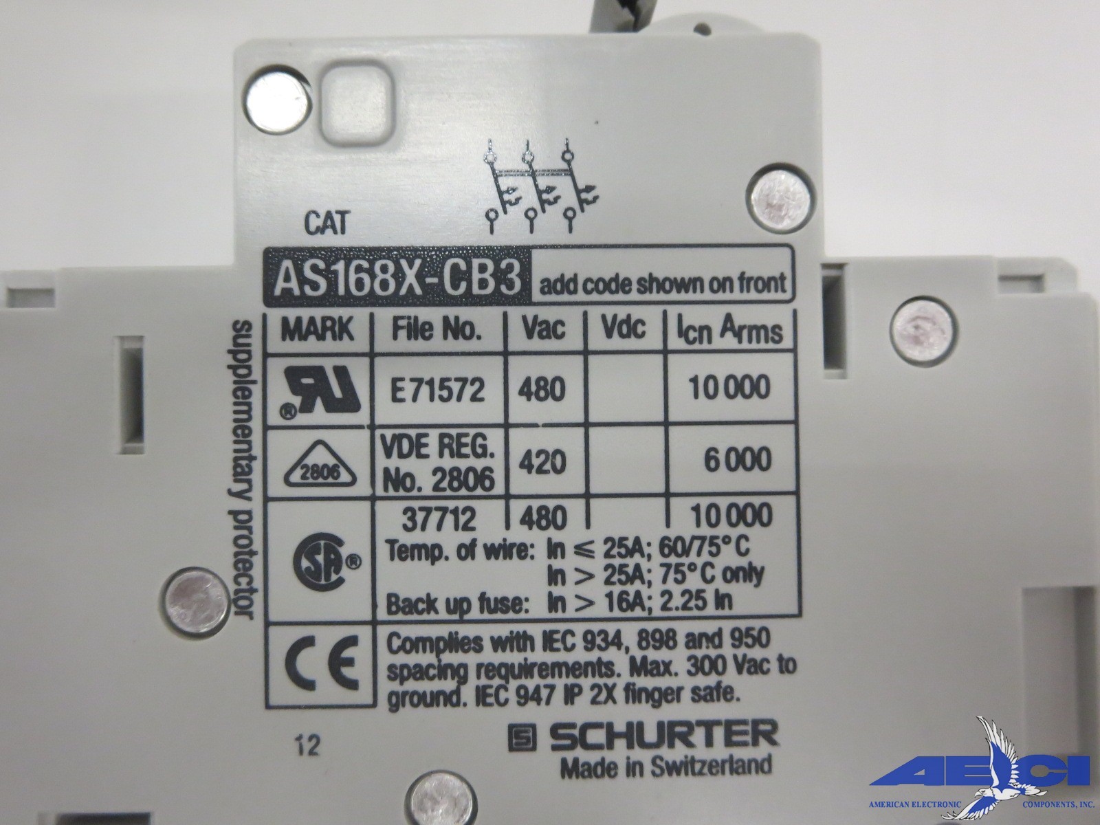 SCHURTER AS168X-CB3G400 CIR BRKR THRM MAG 40A 480V 65V