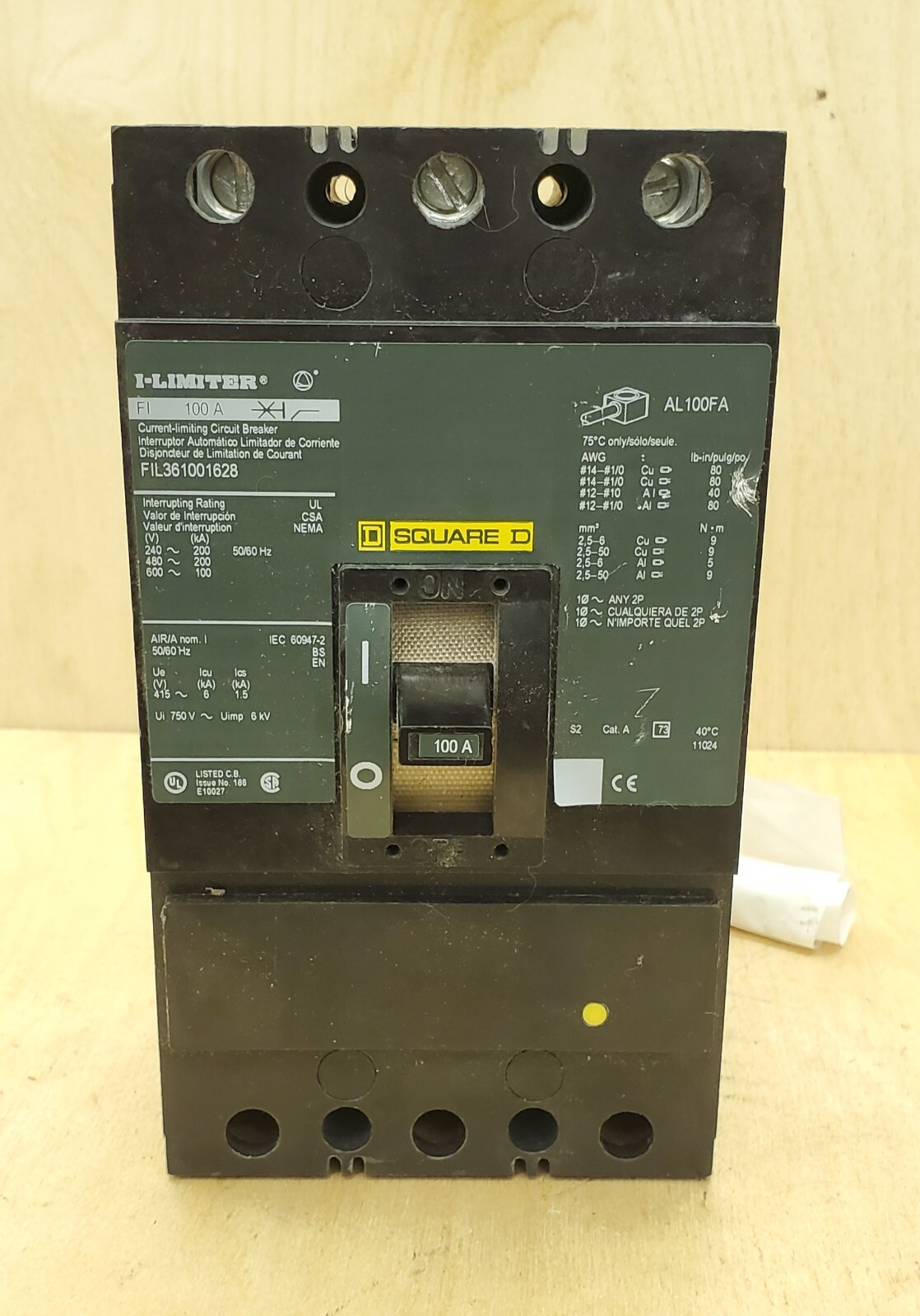 Square D FIL36100 1628 Circuit Breaker w/ Aux Contact & Under Voltage Trip – NEW