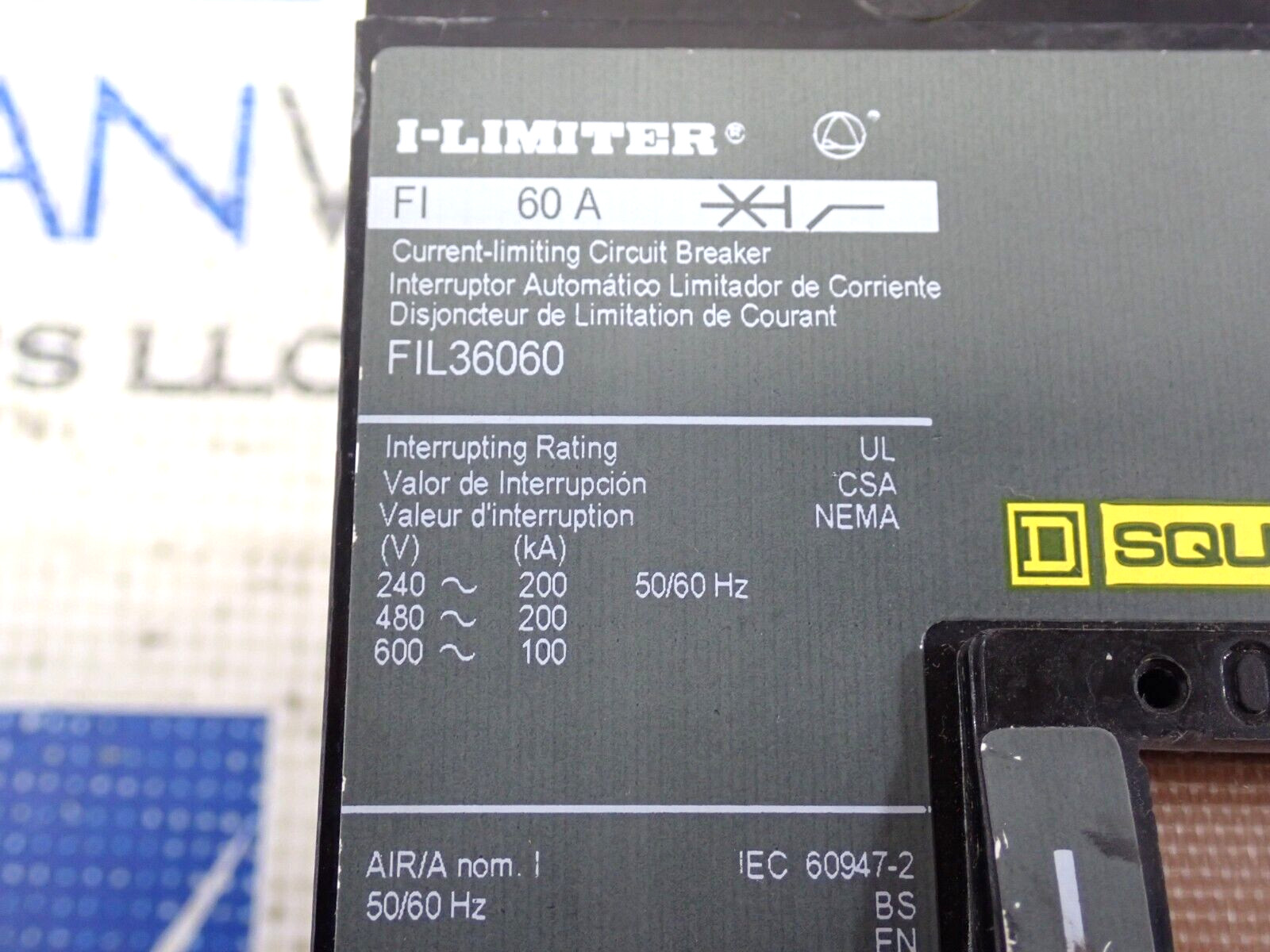 Square D FIL36060 3 Pole 60 Amp 600 Volt 200kA@480V I-Limiter Breaker – Tested