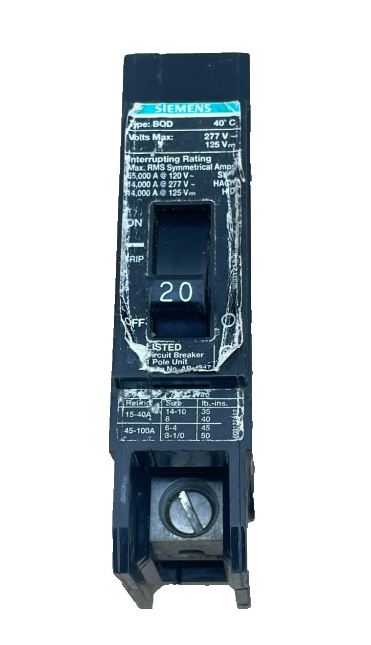 Siemens BQD120 / Single Pole 20-Amp Circuit Breaker 277V