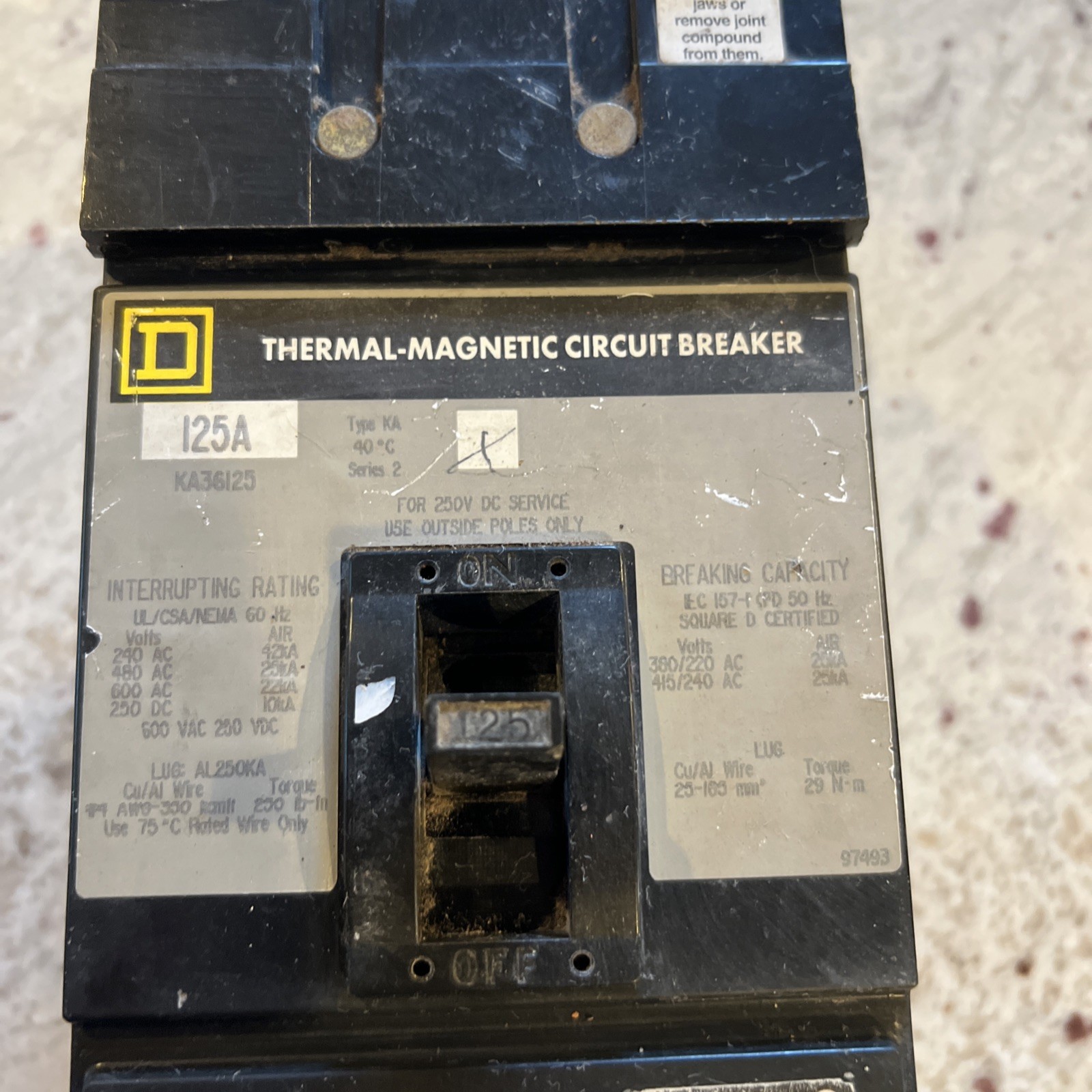 SQUARE D I-LINE CIRCUIT BREAKER KA36125 125 AMP 600 VOLT 3-POLE *SEE PICTURES*
